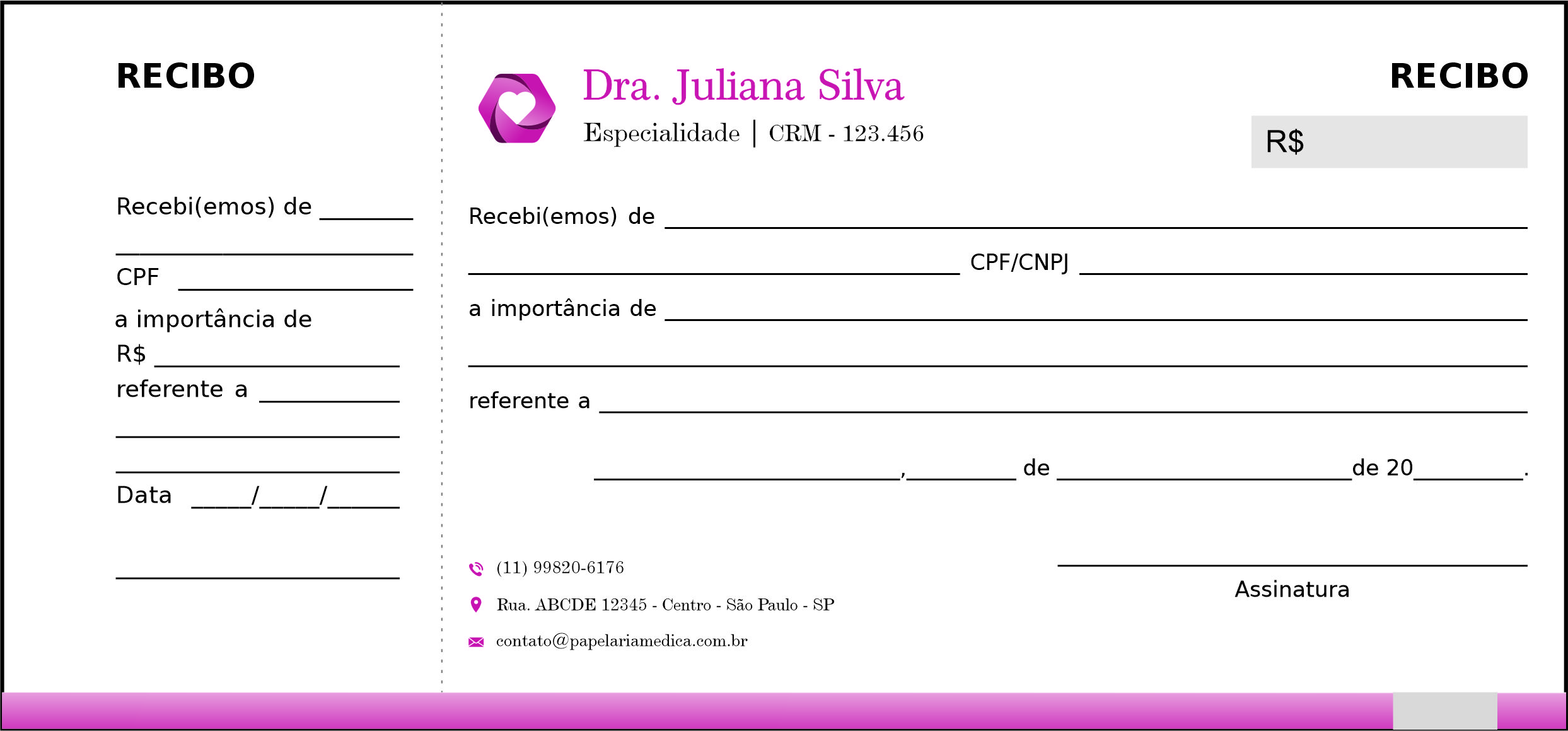 Recibo com Canhoto Cardiologista Breda