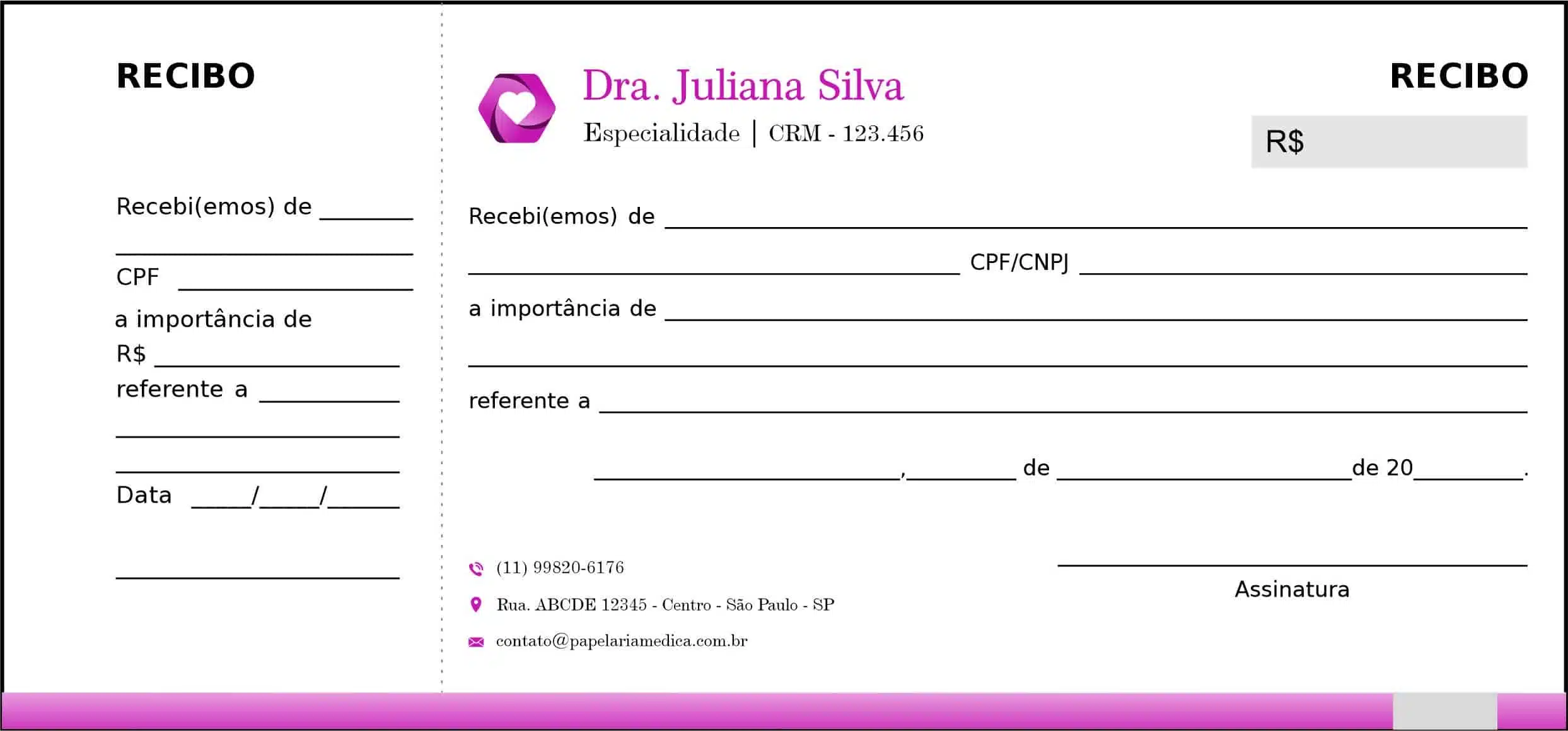 Recibo com Canhoto Cardiologista Breda
