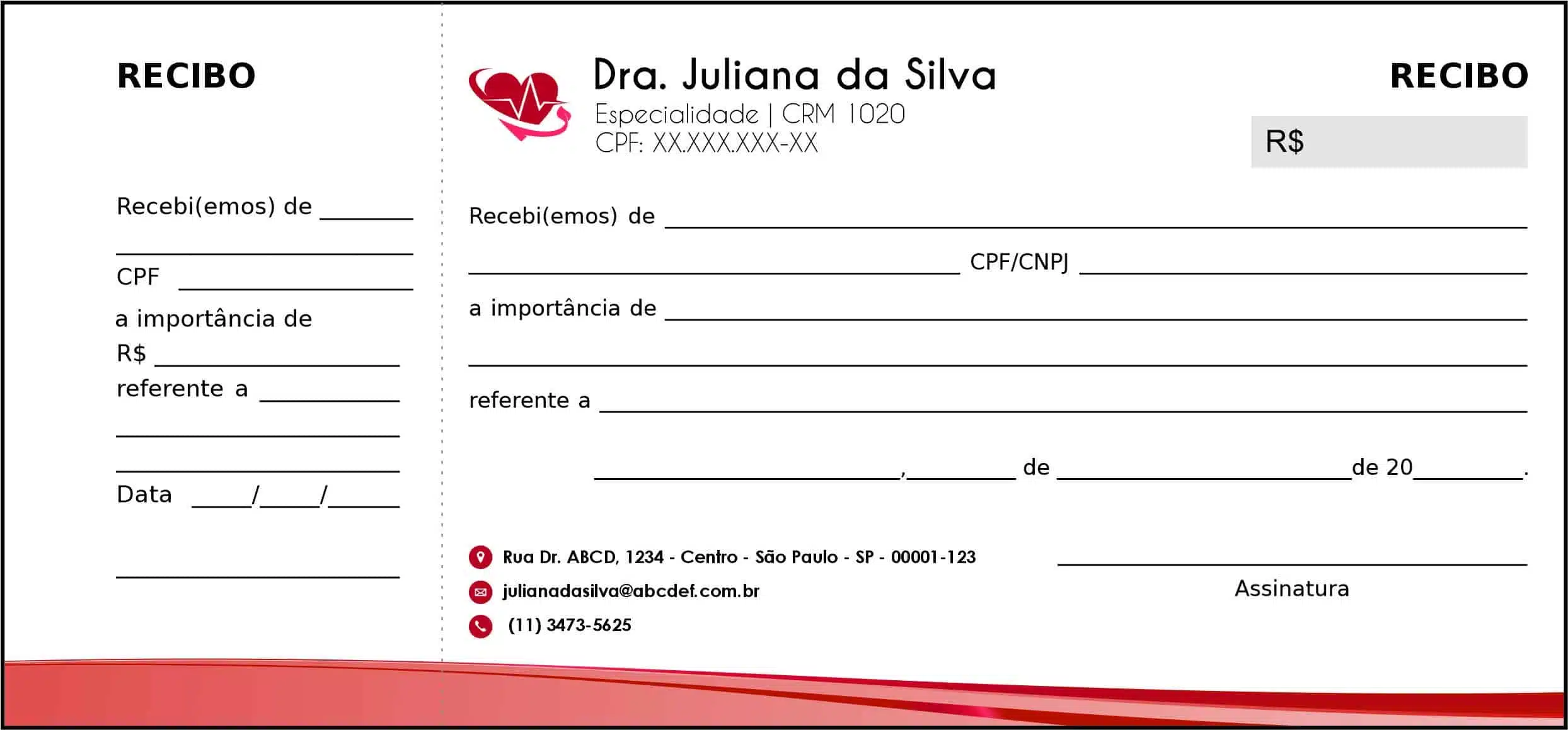 Recibo com Canhoto Cardiologista Gouda