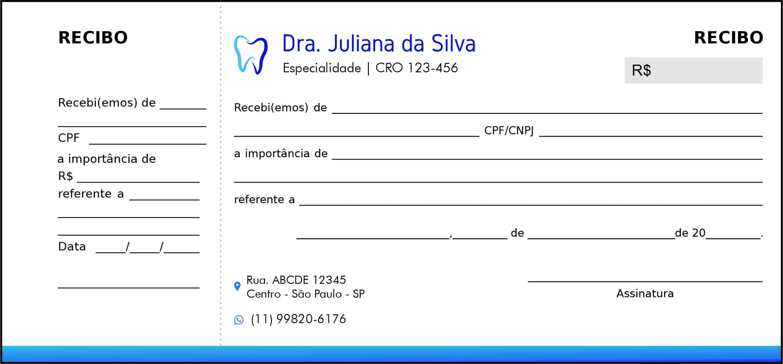 Recibo com Canhoto Odontológico Marselha