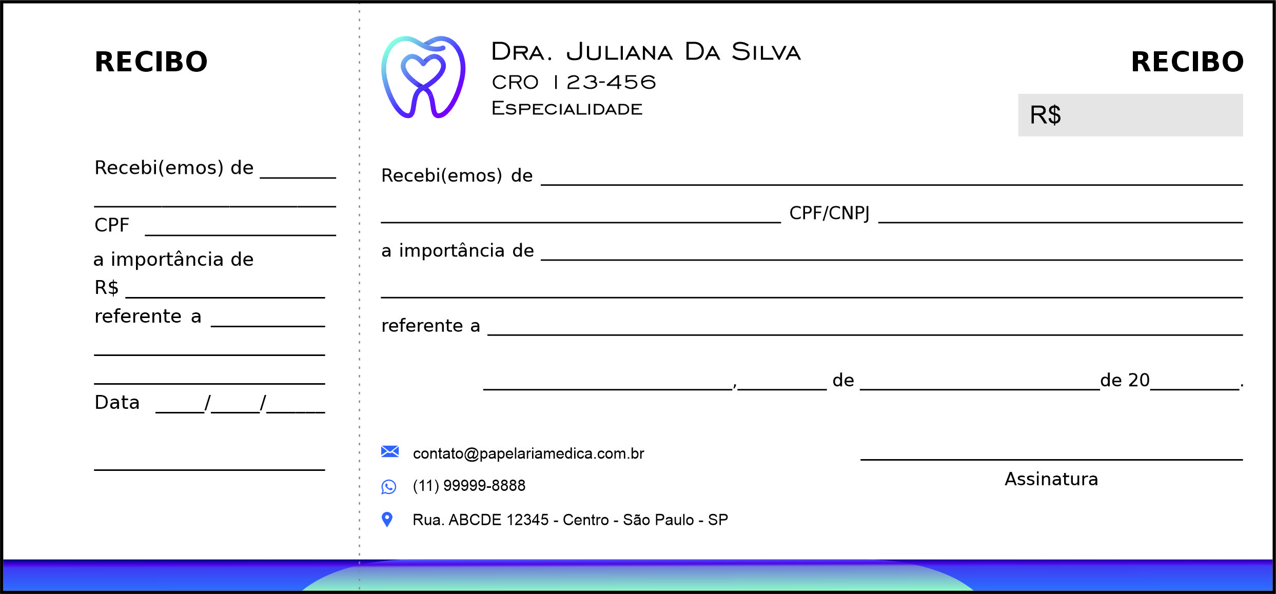 Recibo com Canhoto Odontologia Paris
