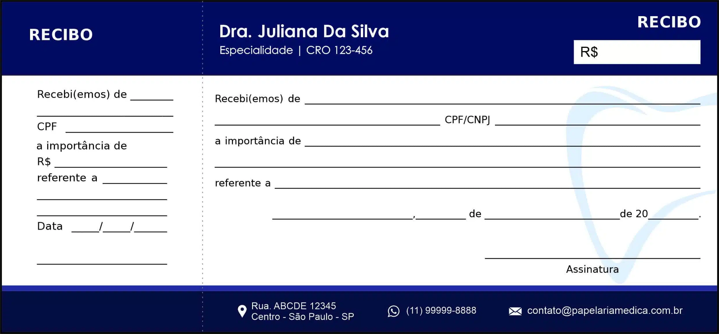 Recibo com Canhoto Odontologia Colmar