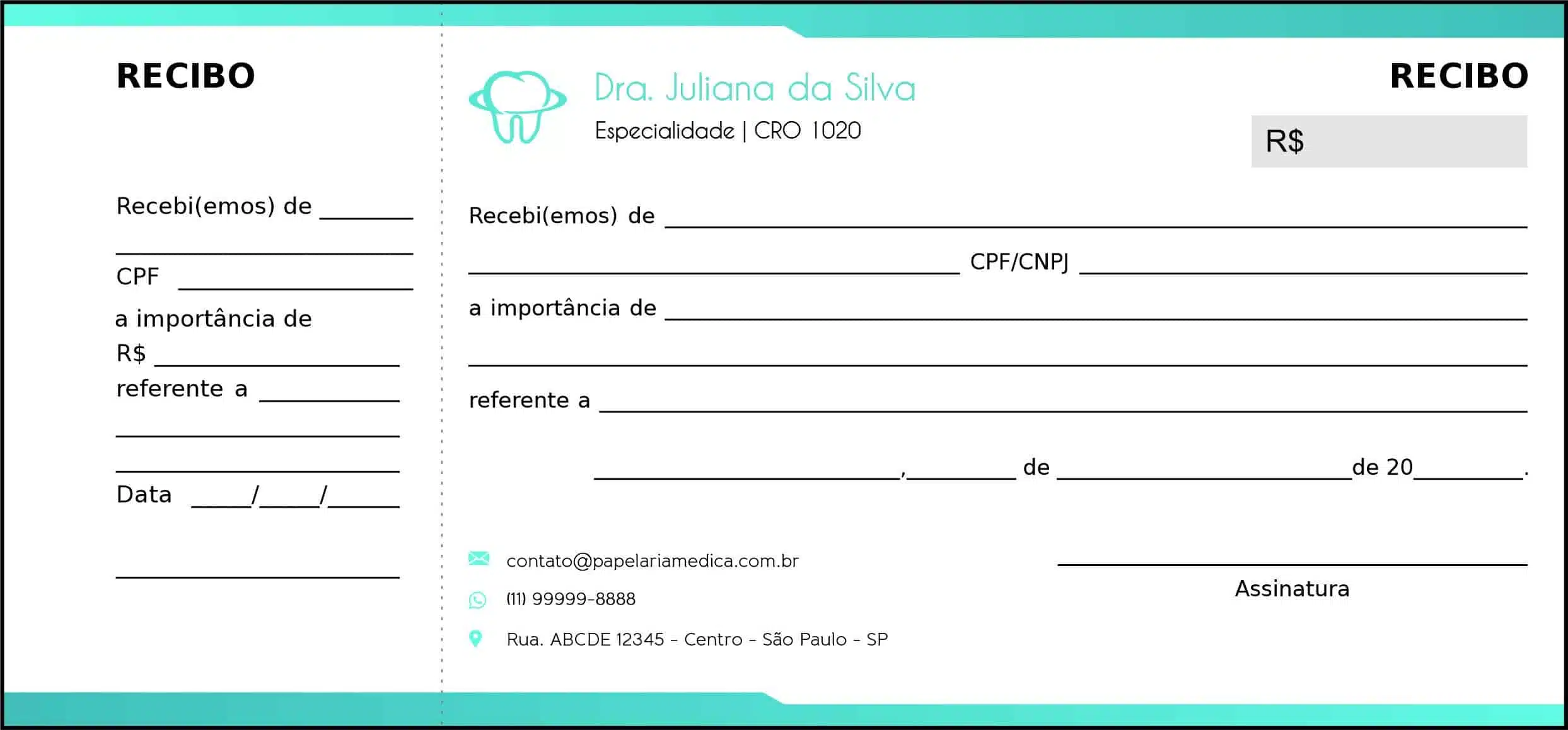 Recibo com Canhoto Odontologia Lille