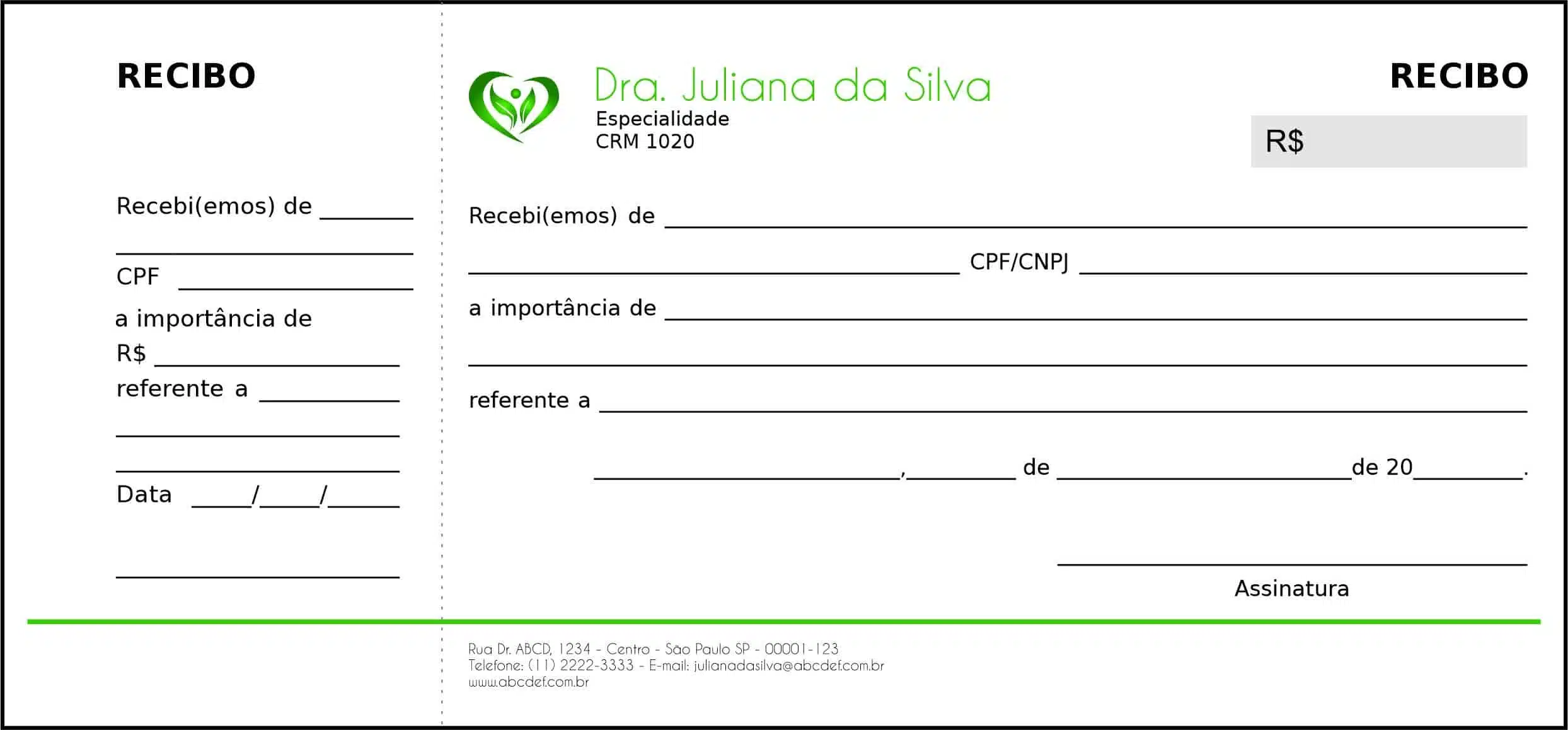 Recibo com Canhoto Endocrinologia Winnipeg