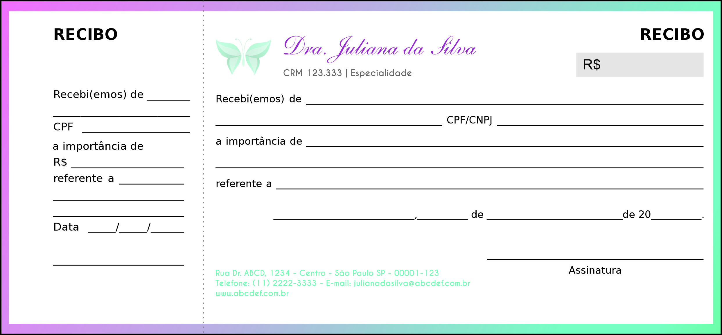 Recibo com Canhoto Endocrinologia Victoria
