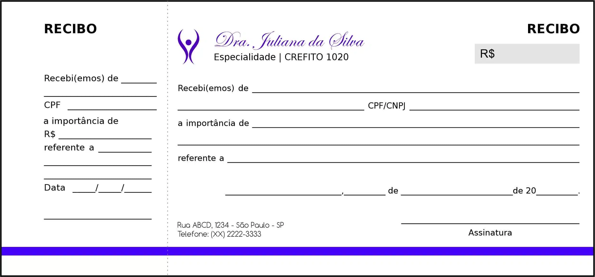 Recibo com Canhoto Fisioterapia Mileto