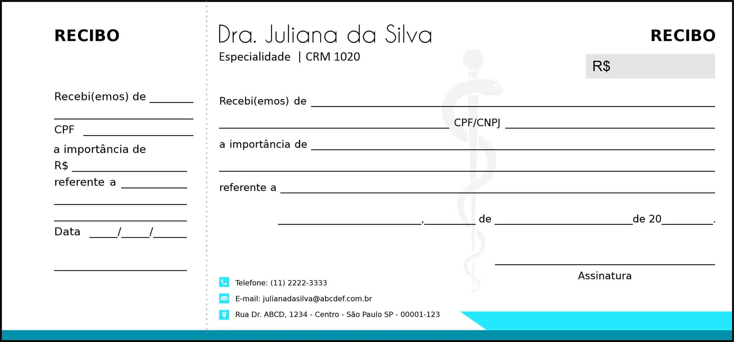 Recibo com Canhoto Clínica Geral Assiute