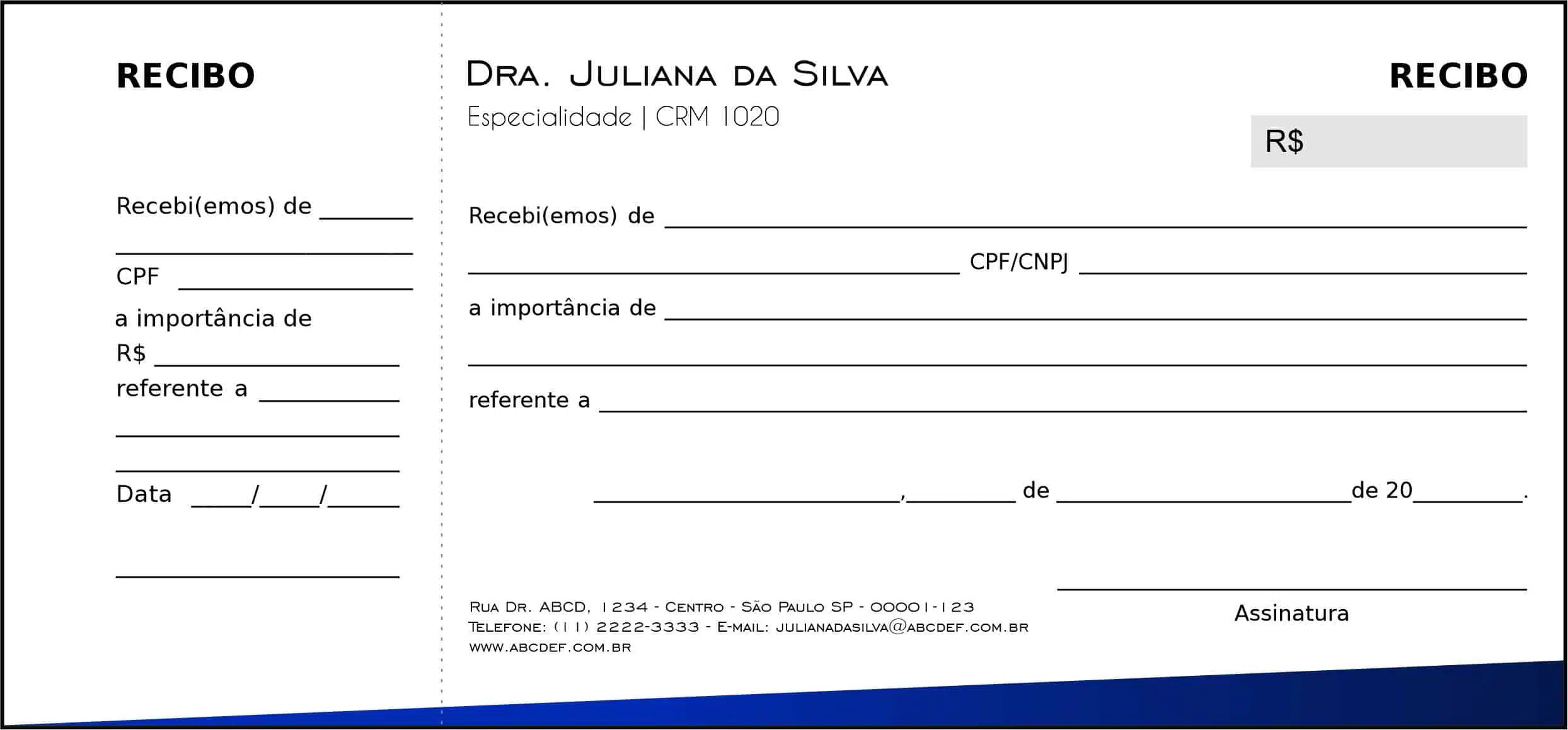 Recibo com Canhoto Clínica Geral Latópolis