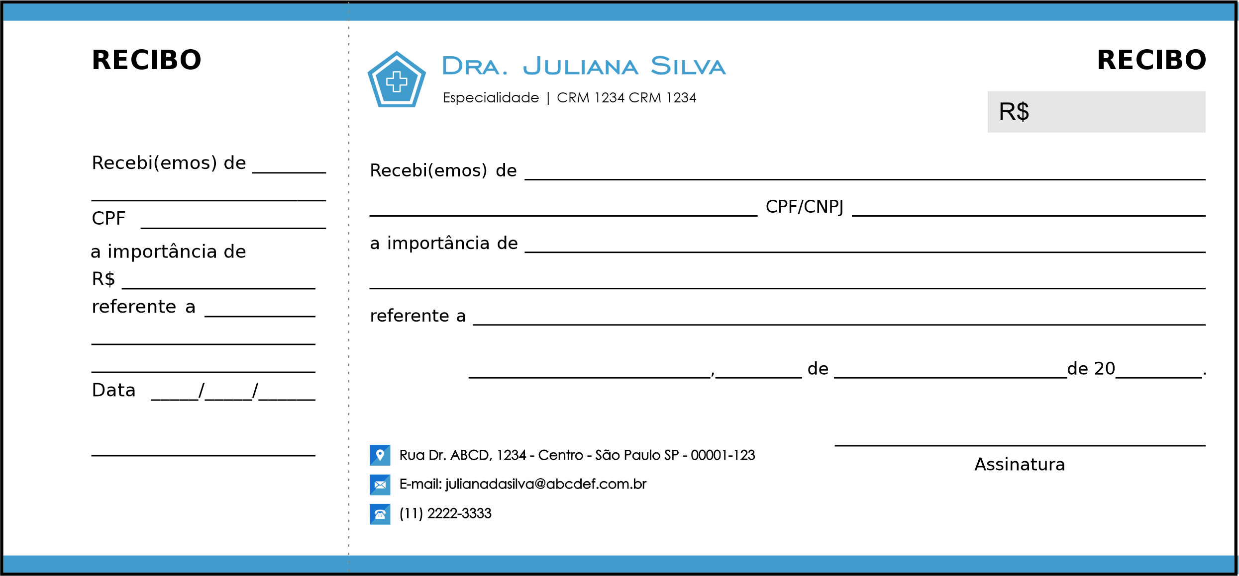 Recibo com Canhoto Clínica Geral Dahab