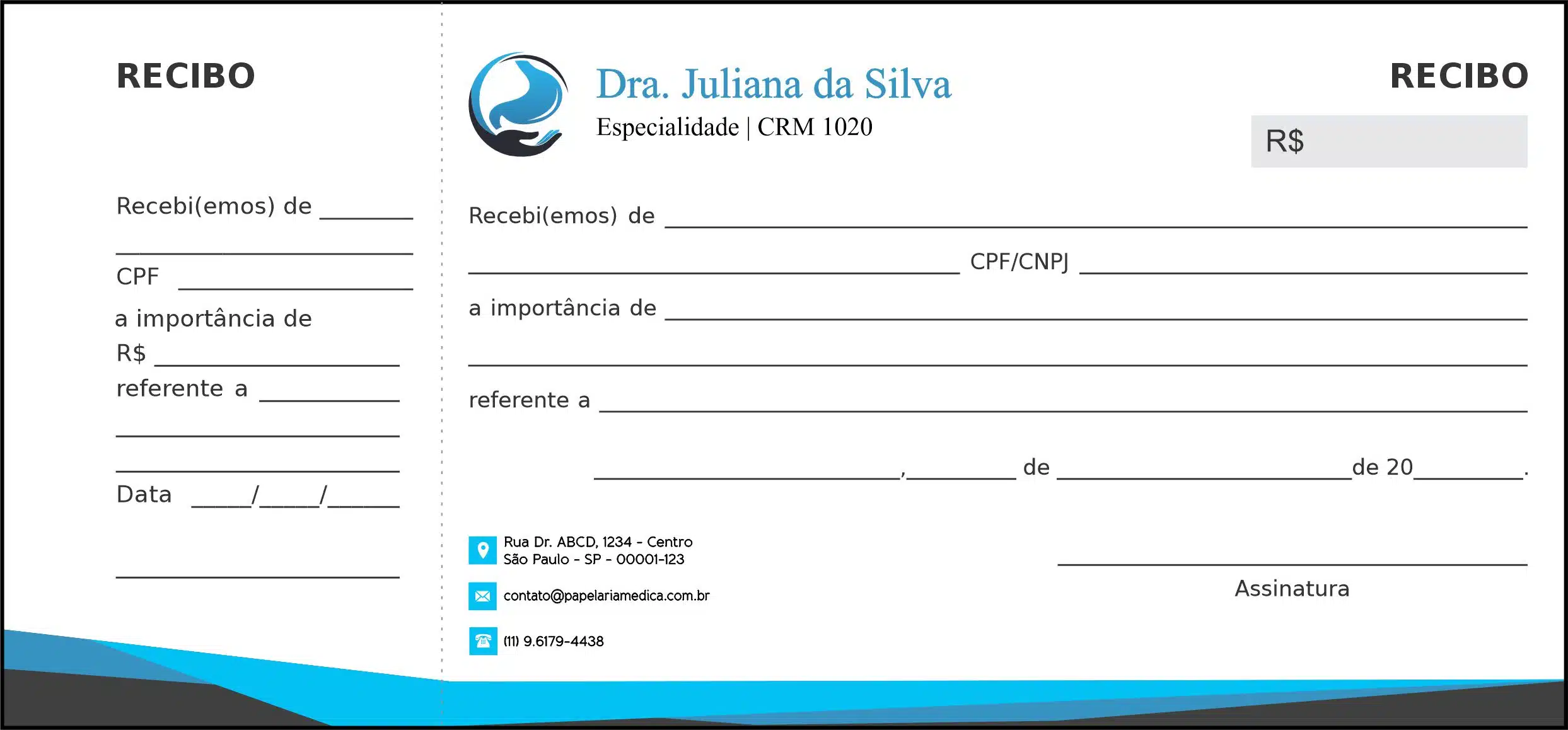 Recibo com Canhoto Gastroenterologia São Petersburgo