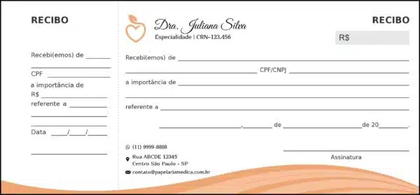 Recibo com Canhoto Nutricionista La Plata Recibo com Canhoto Nutricionista La Plata