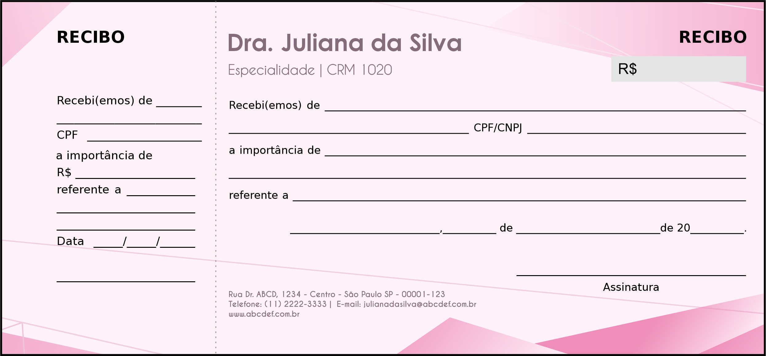 Recibo com Canhoto Oncologia Tóquio