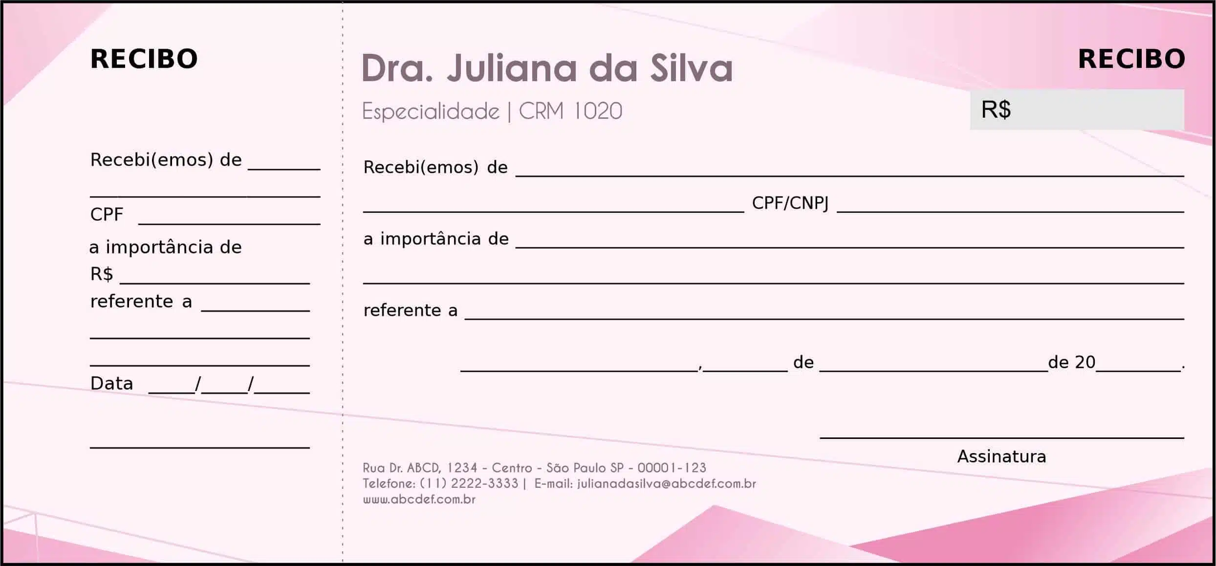 Recibo com Canhoto Oncologia Tóquio