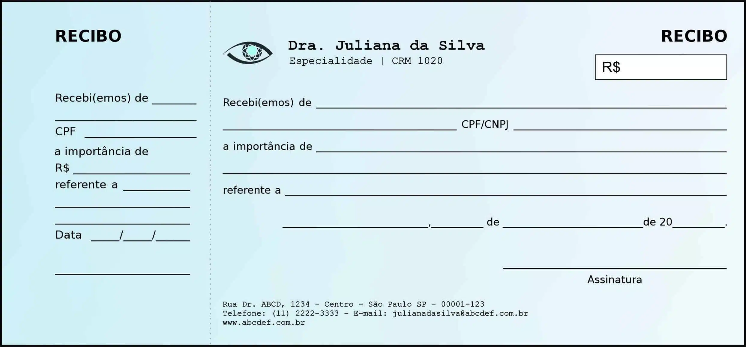 Recibo com Canhoto Oftalmologia Kiruna