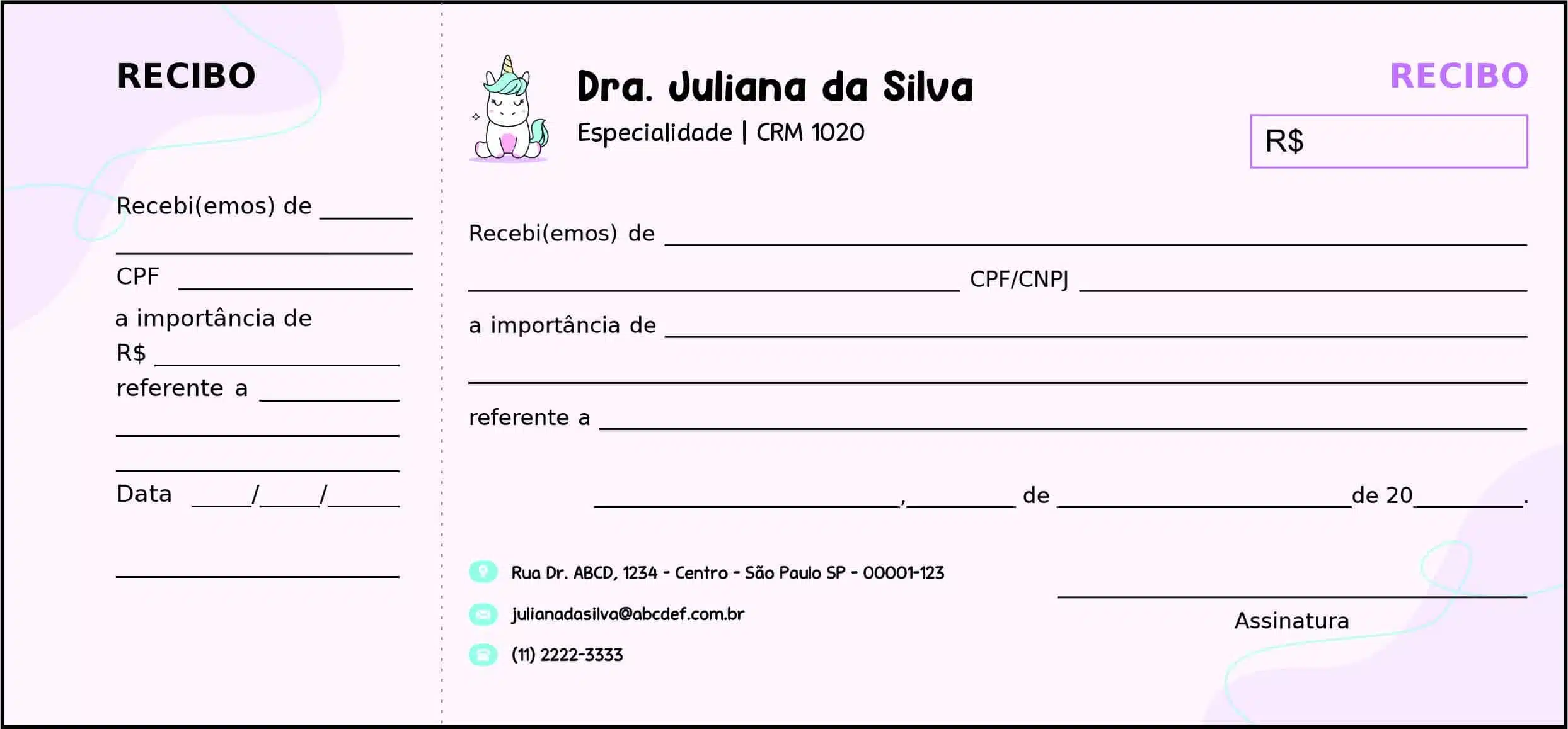 Recibo com Canhoto Pediatra Moszna