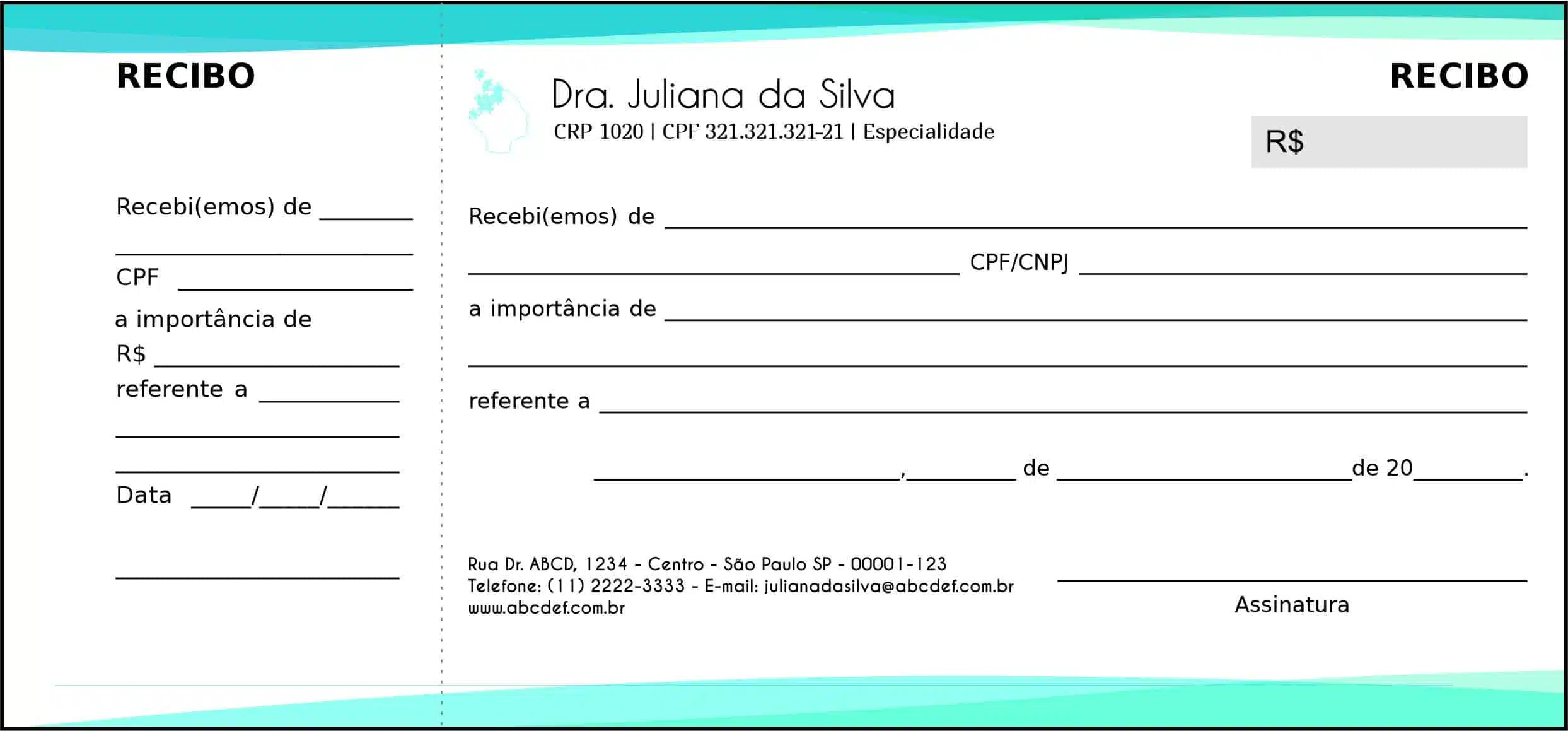 Recibo com Canhoto Psicológico Düsseldorf