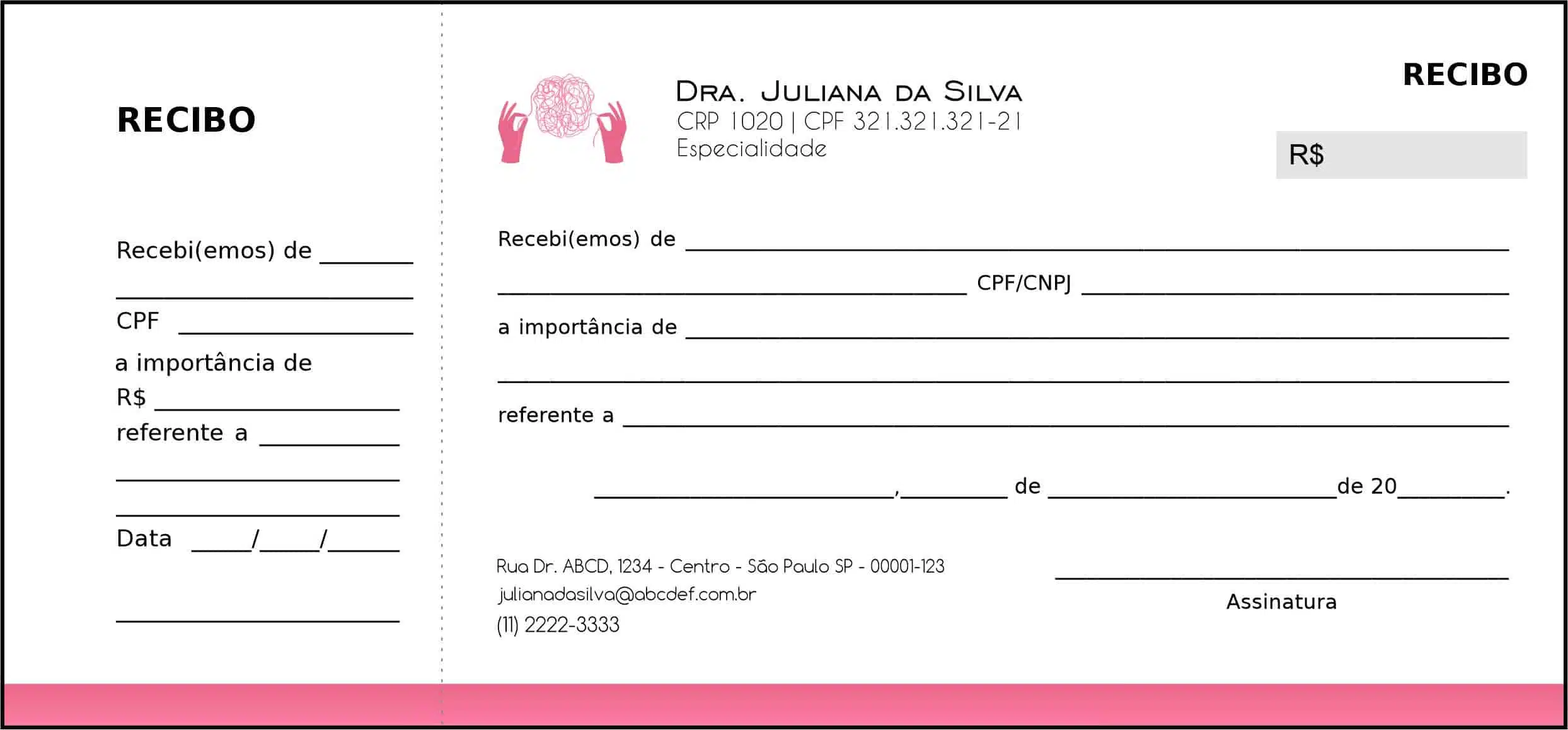 Recibo com Canhoto Psicológico Dresden
