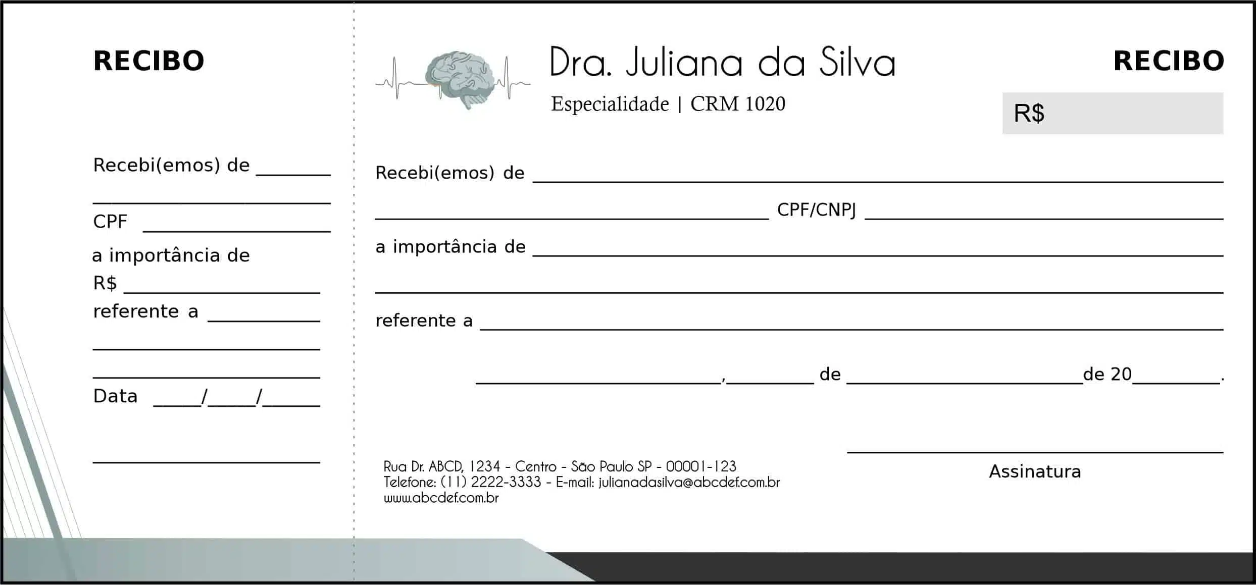 Recibo com Canhoto Psicologia Kiel