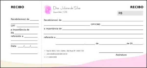 Recibo com Canhoto Dermatologista Bath Recibo com Canhoto Dermatologista Bath