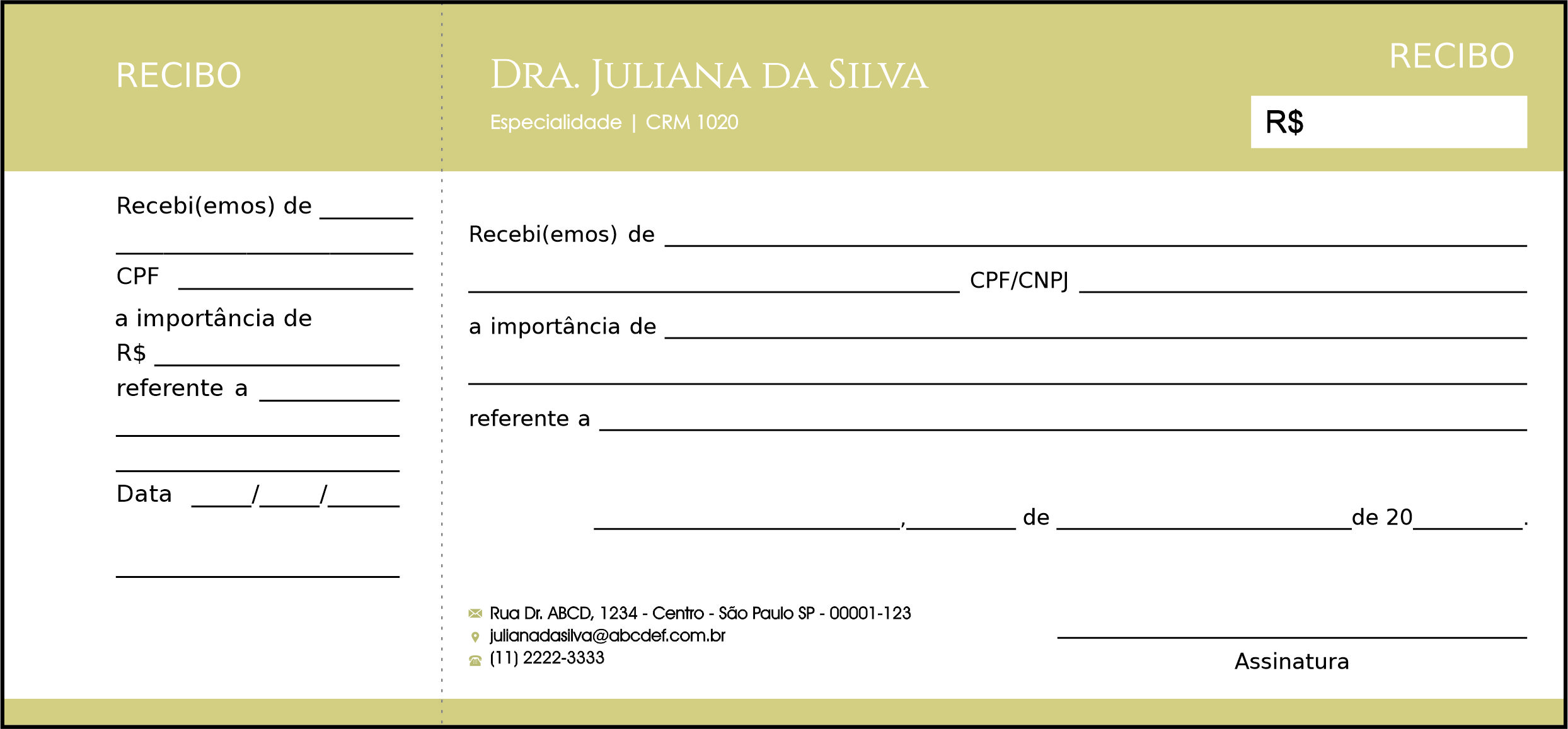 Recibo com Canhoto Dermatologista Winchester