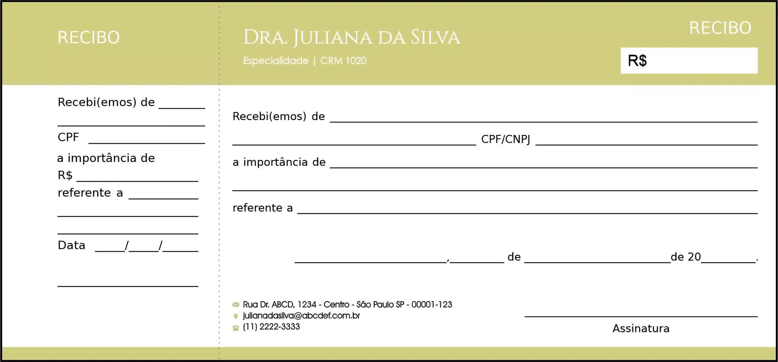 Recibo com Canhoto Dermatologista Winchester