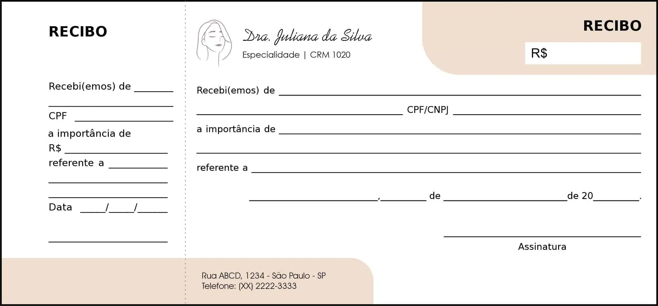 Recibo com Canhoto Dermatologista Leeds