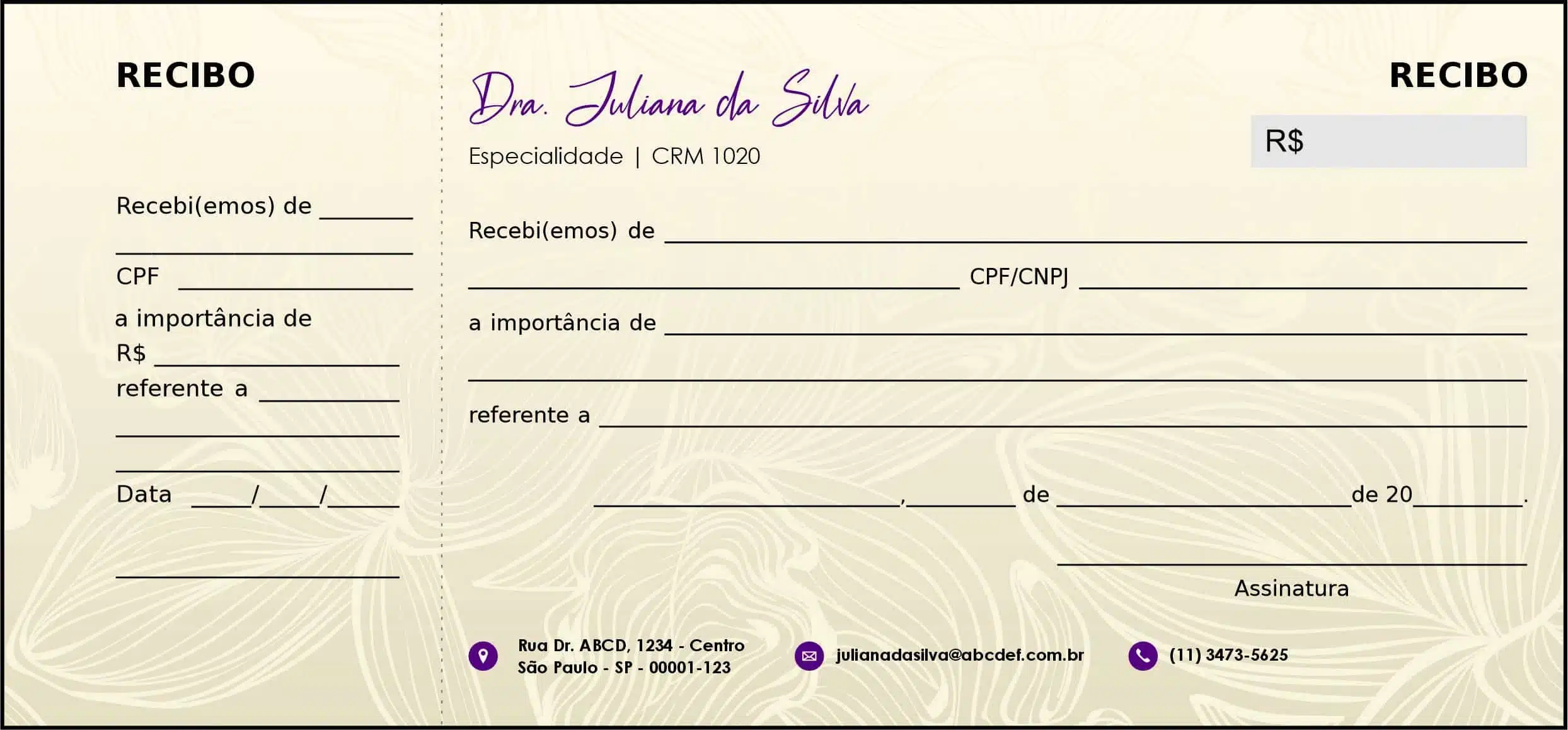 Recibo com Canhoto Dermatologista Oxford
