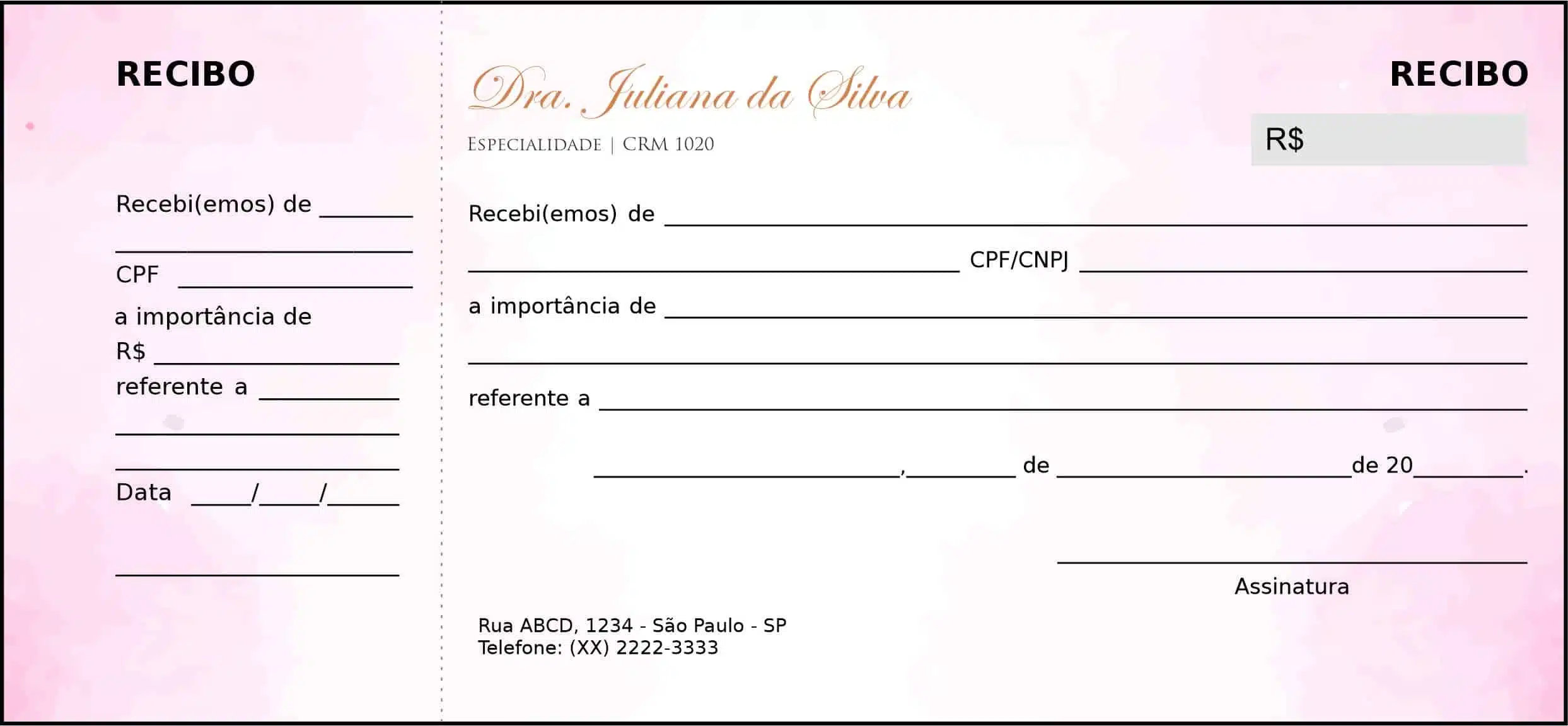 Recibo com Canhoto Dermatologista Cambridge