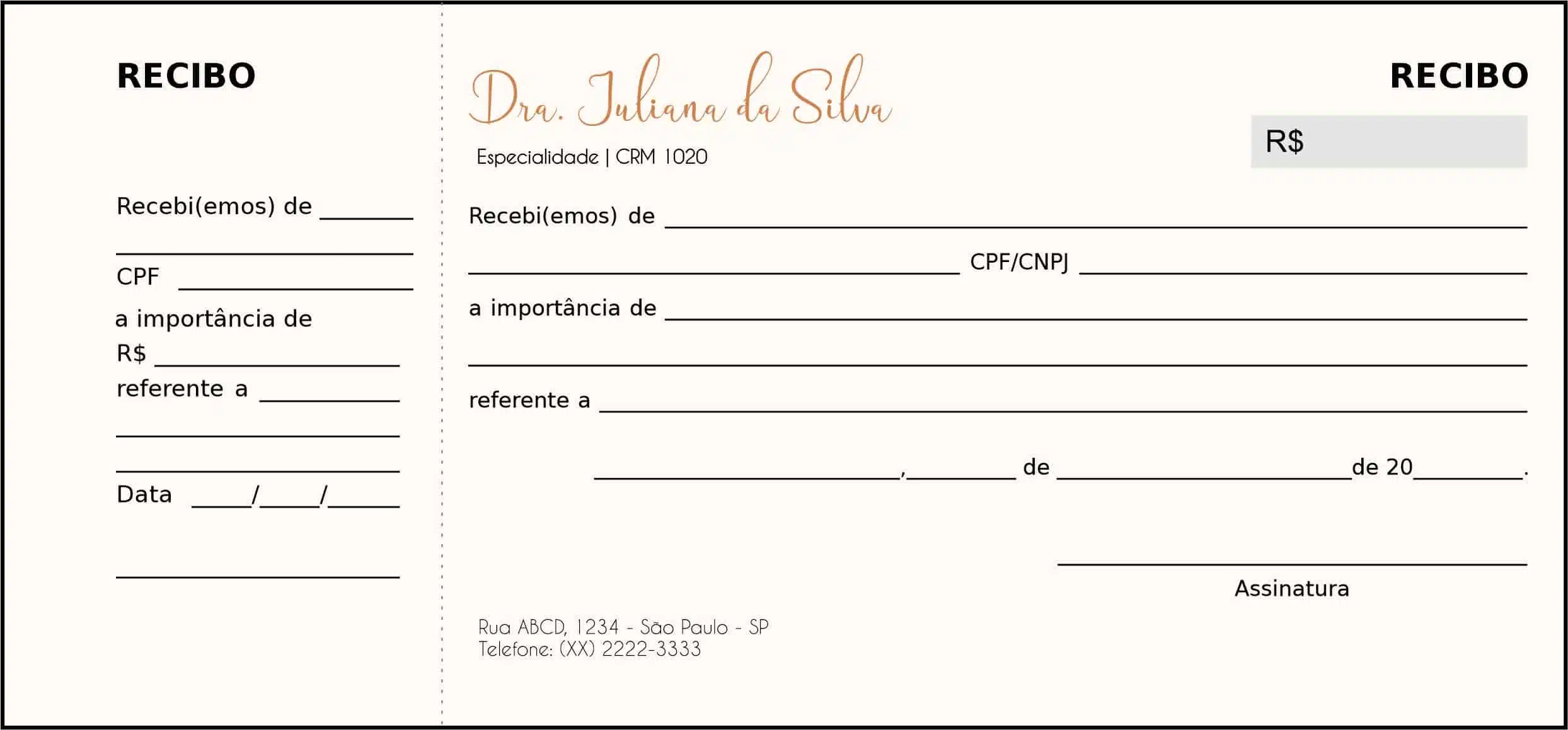 Recibo com Canhoto Dermatologista Bristol