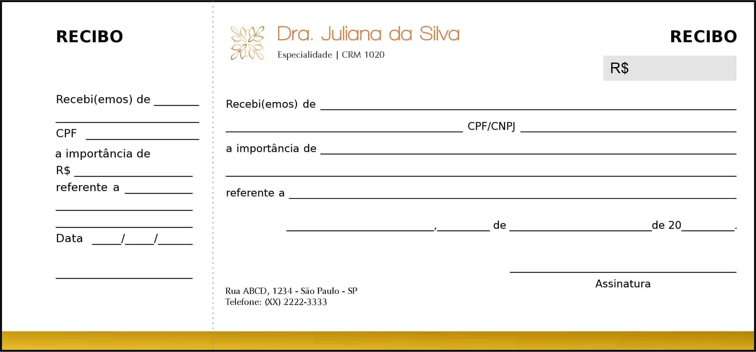 Recibo com Canhoto Dermatologista Chester