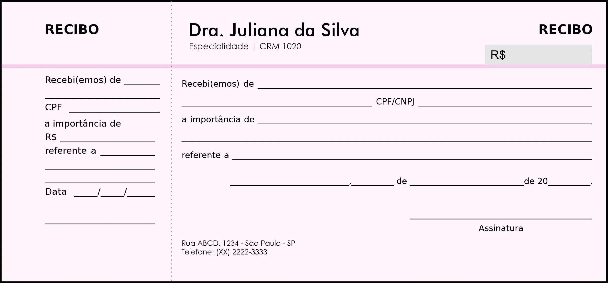 Recibo com Canhoto Dermatologista Ripon