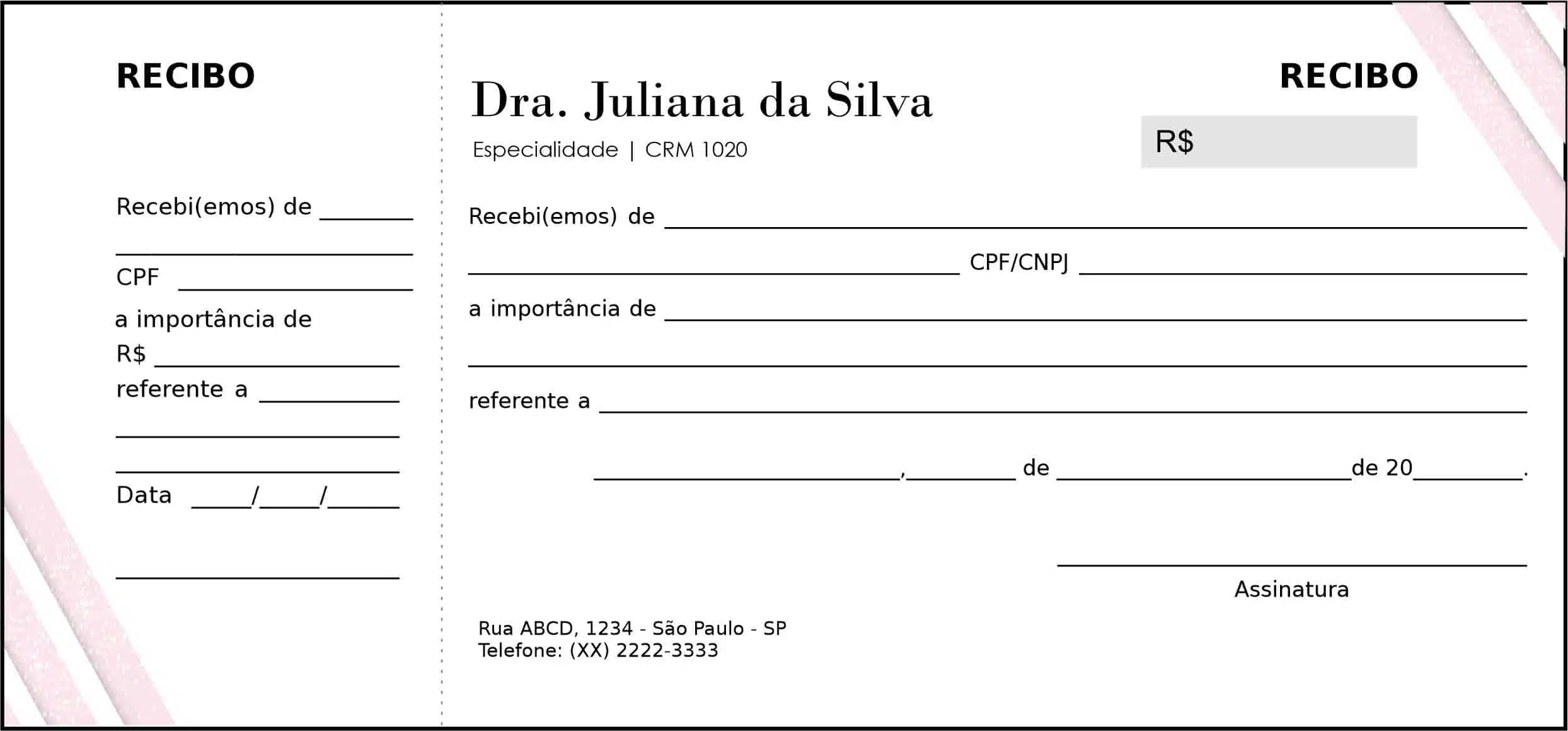 Recibo com Canhoto Dermatologista Burford