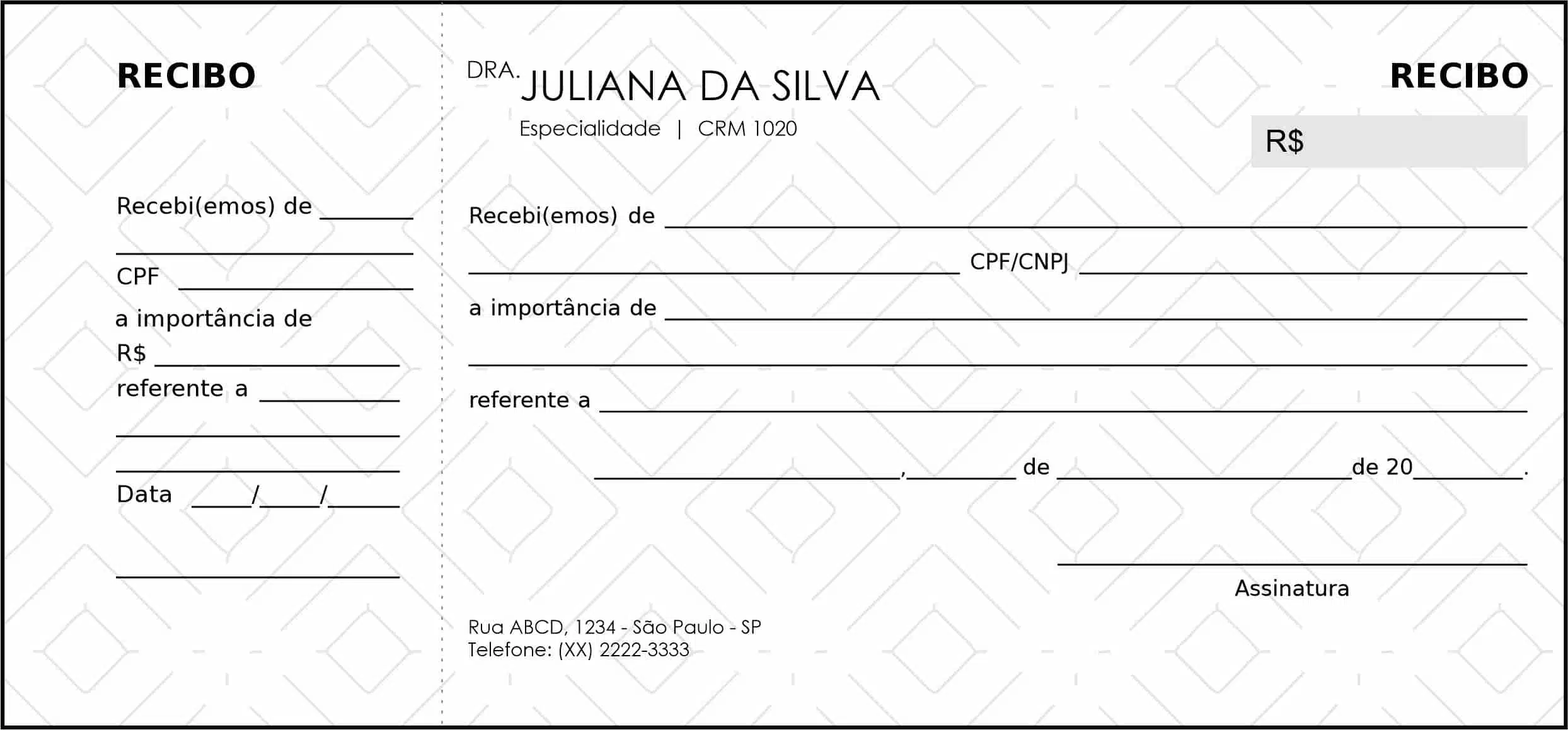 Recibo com Canhoto Clínica Geral Cairo