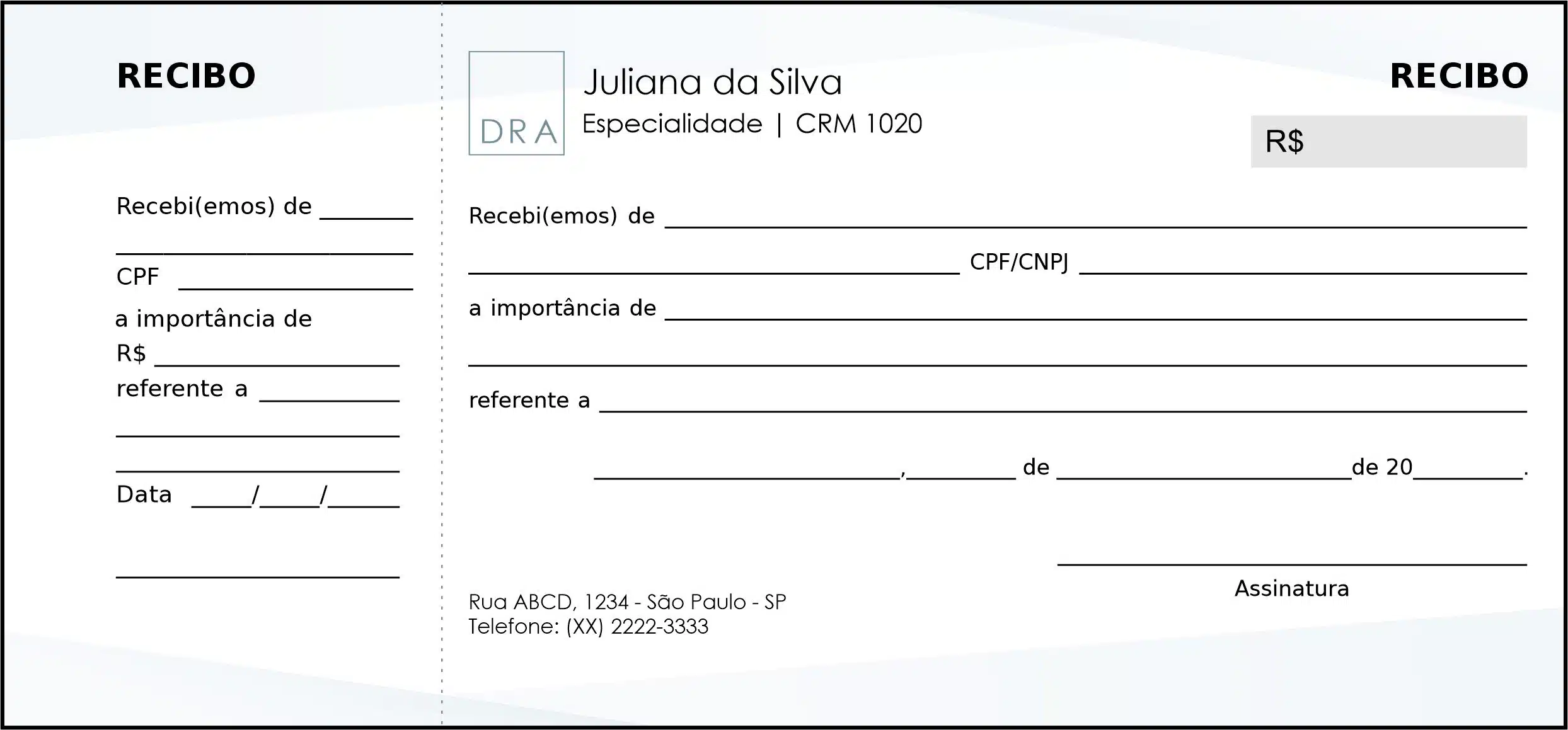 Recibo com Canhoto Clínica Geral Alexandria
