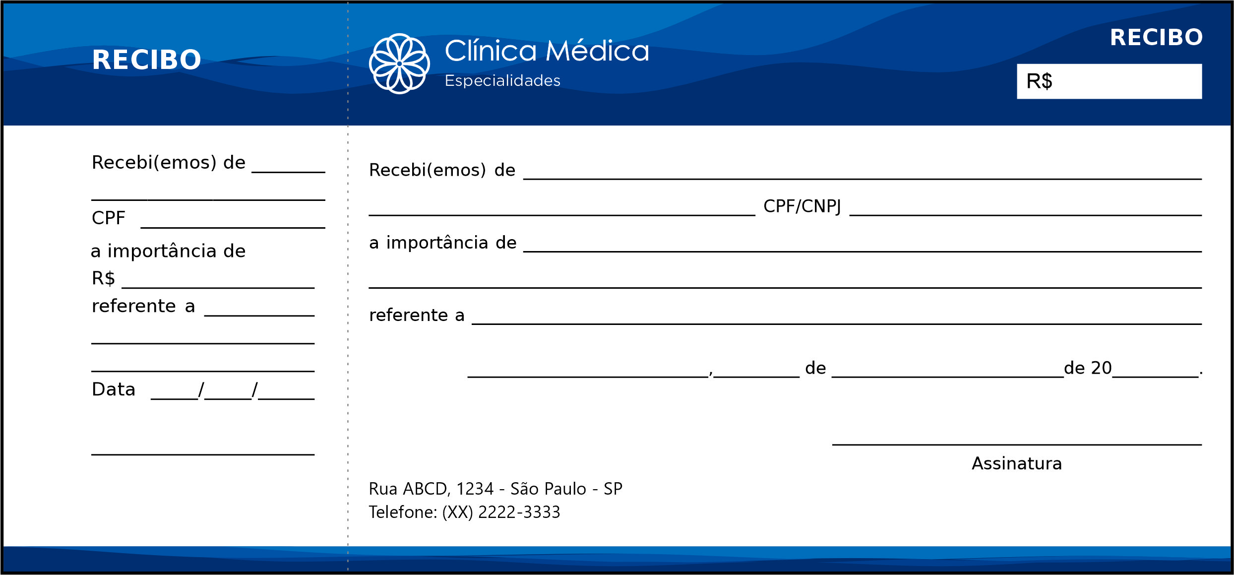 Recibo com Canhoto Clínica Geral Ismaília