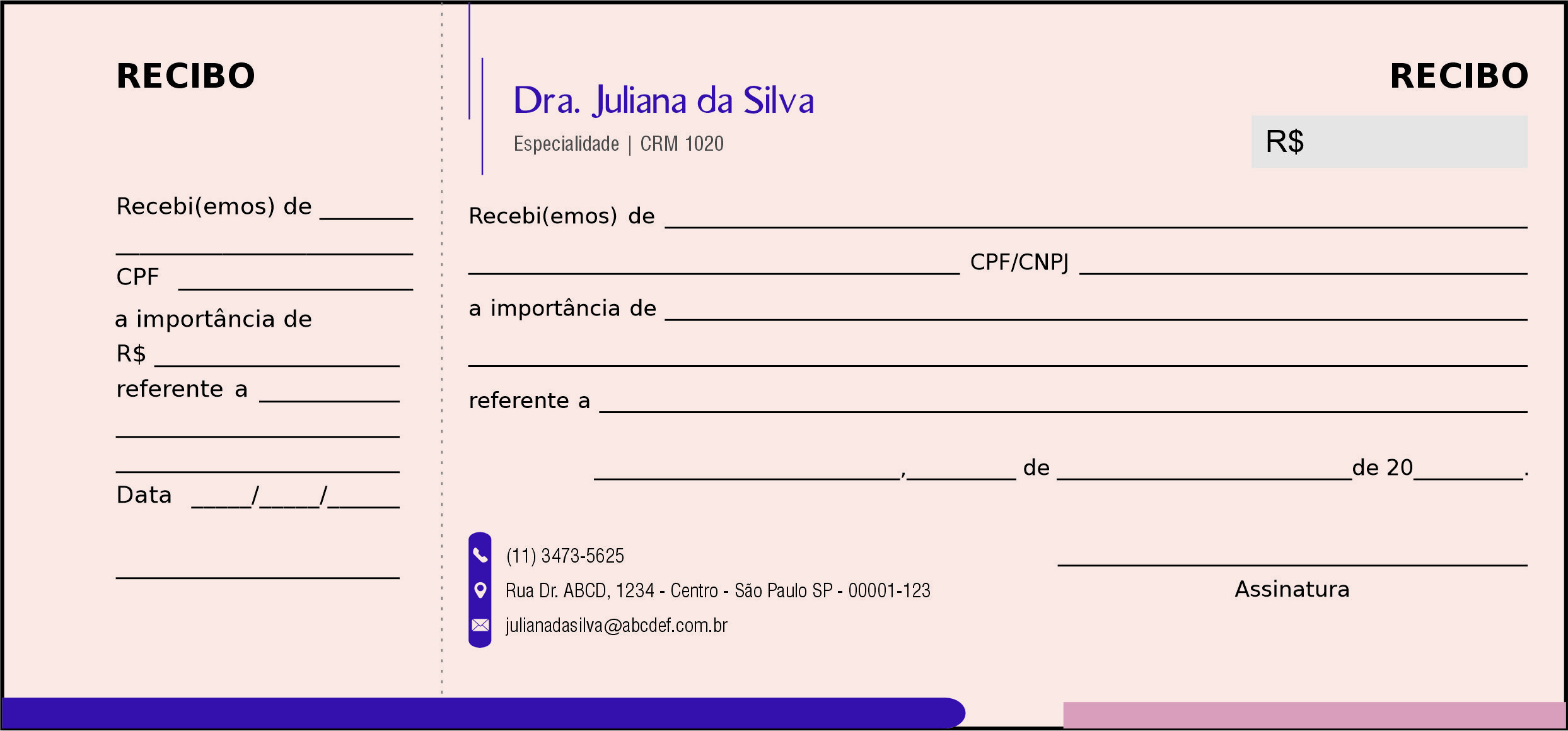 Recibo com Canhoto Clínica Geral Luxor
