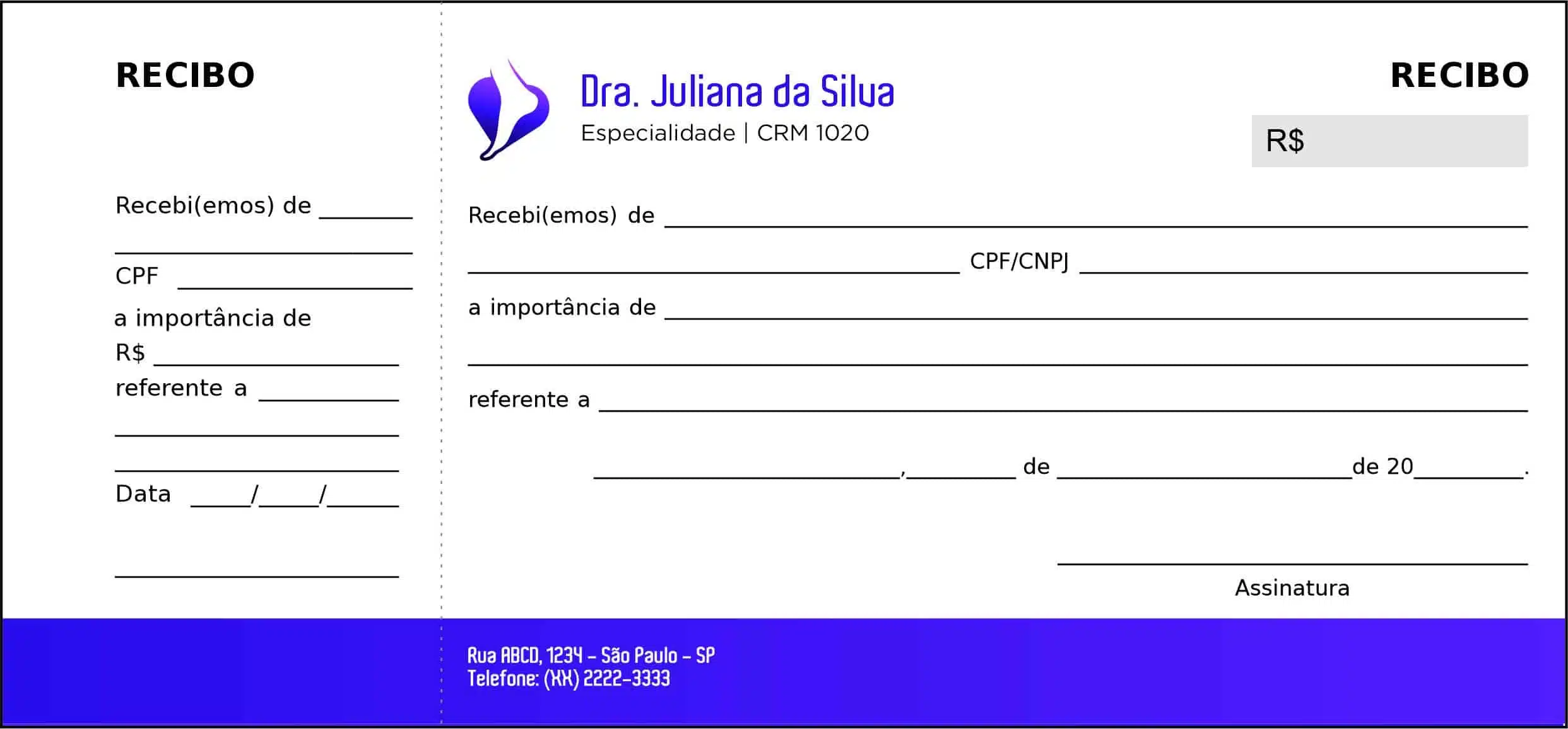Recibo com Canhoto Ortopedia Atenas