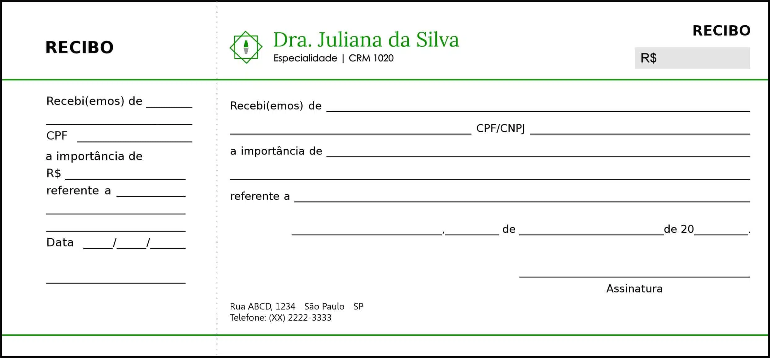 Recibo com Canhoto Ortopedia Tessalônica