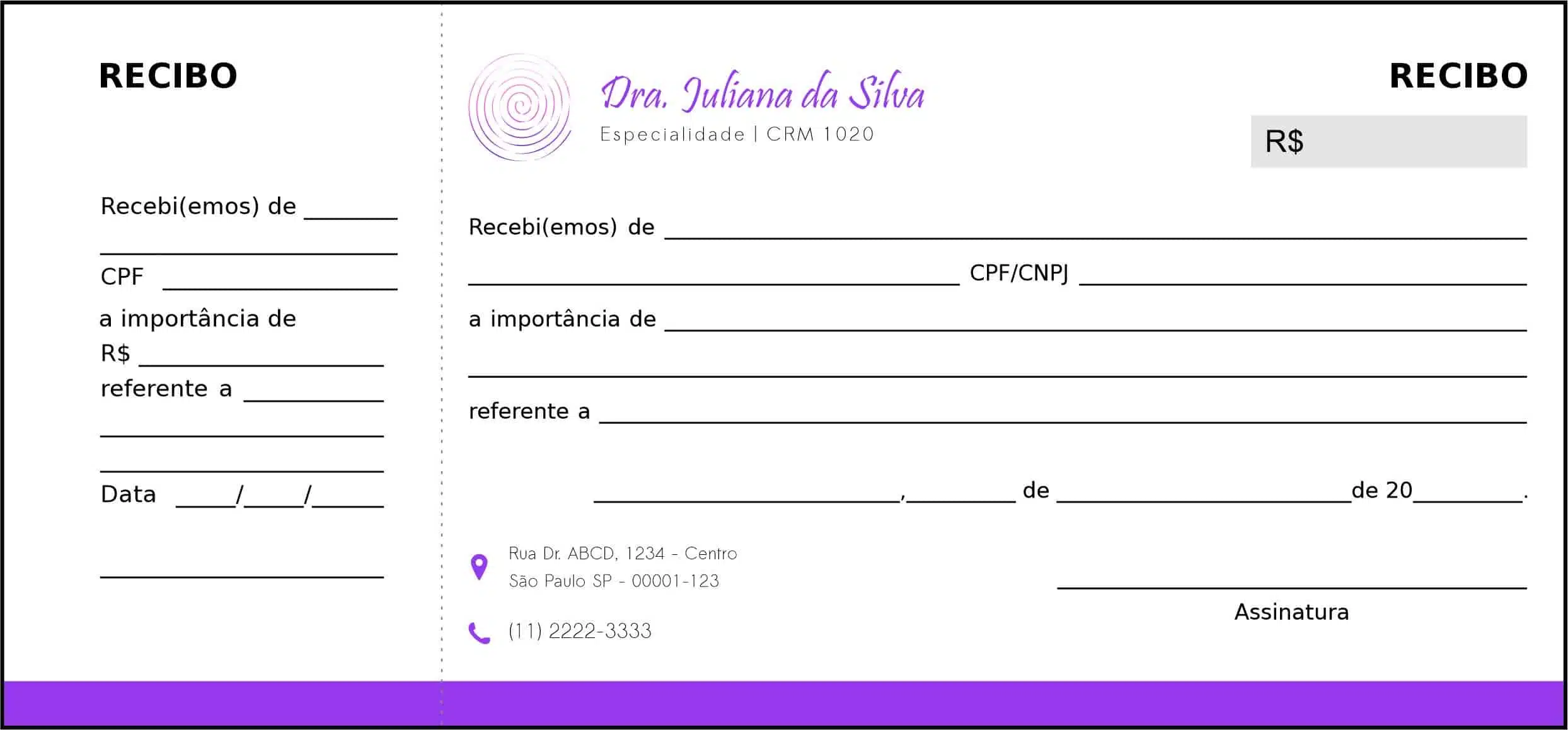 Recibo com Canhoto Otorrinolaringologista Bilbao