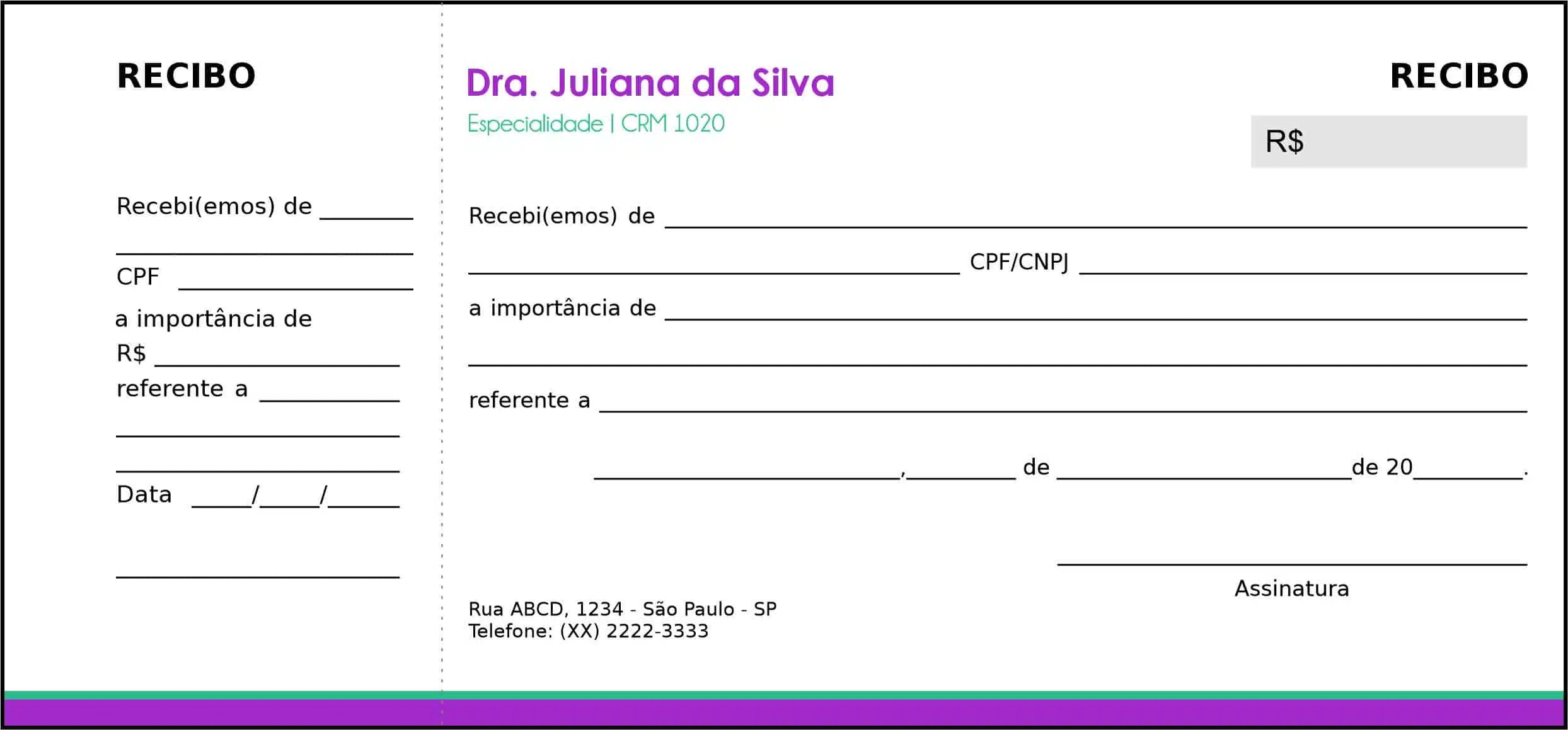 Recibo com Canhoto Pediatria Varsóvia