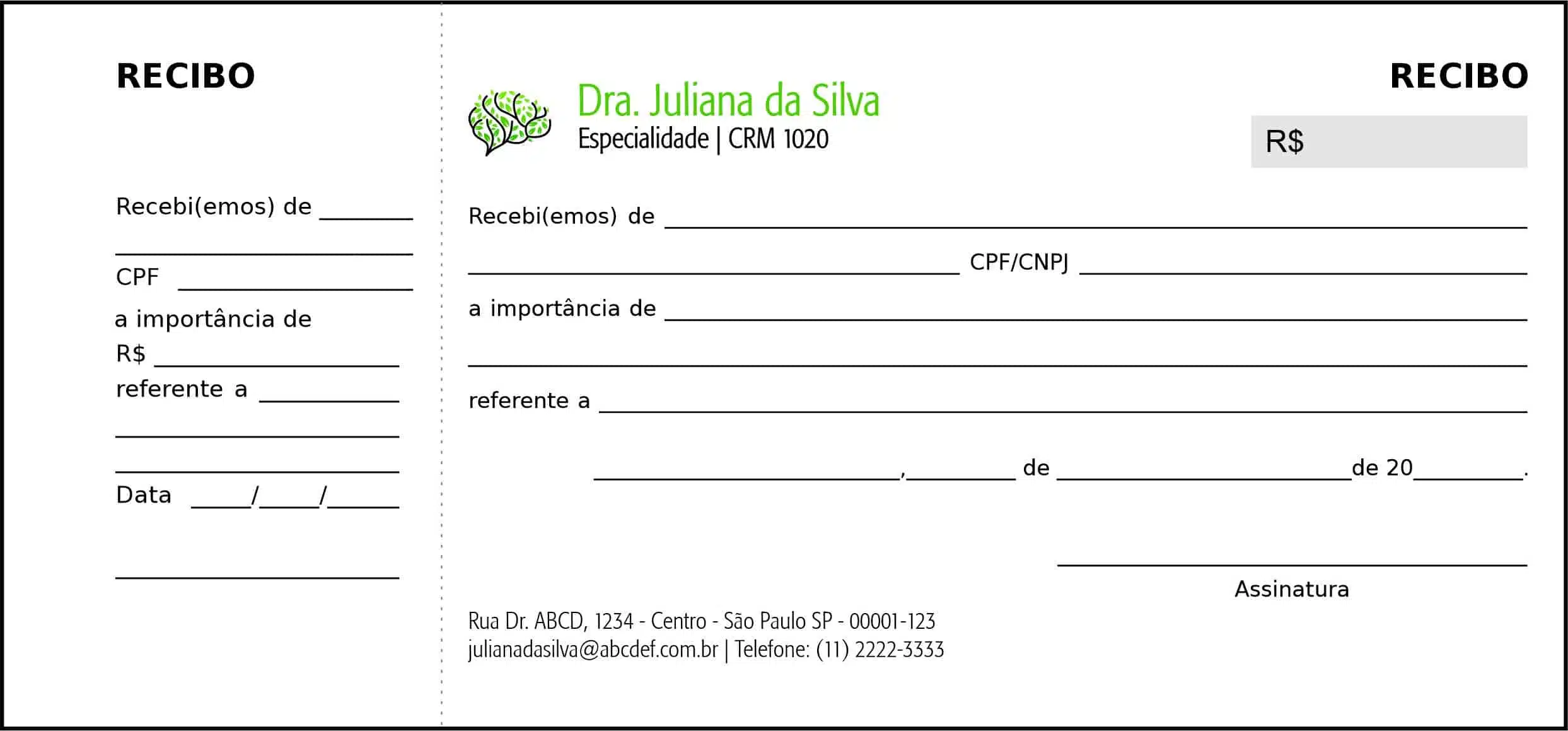 Recibo com Canhoto Psiquiatra e Neurologista Turim