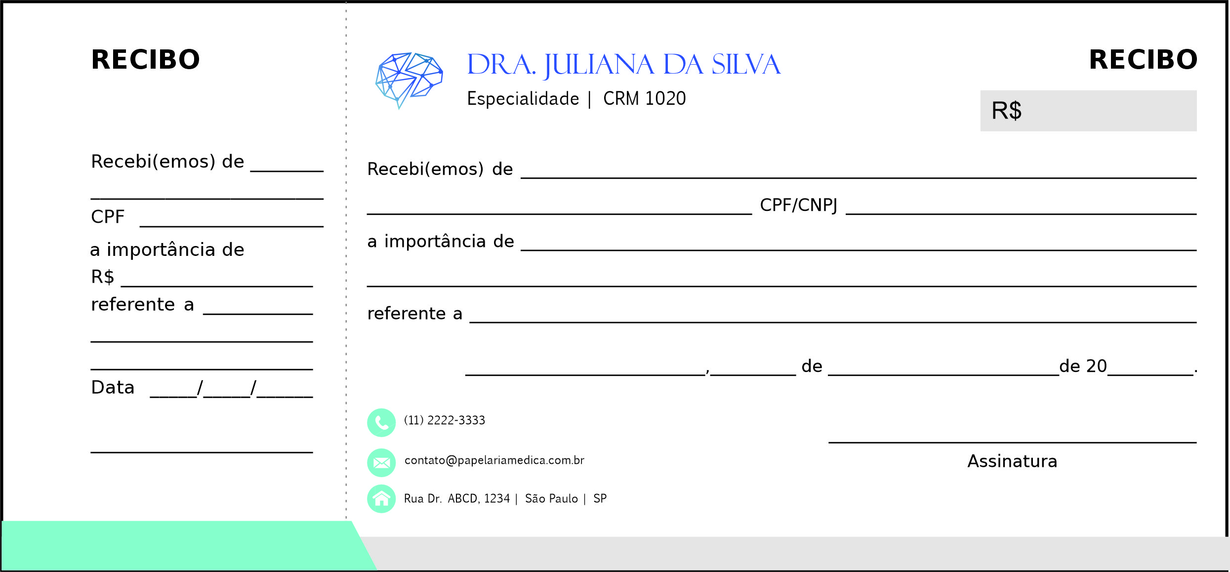 Recibo com Canhoto Psiquiatra e Neurologista Leeds