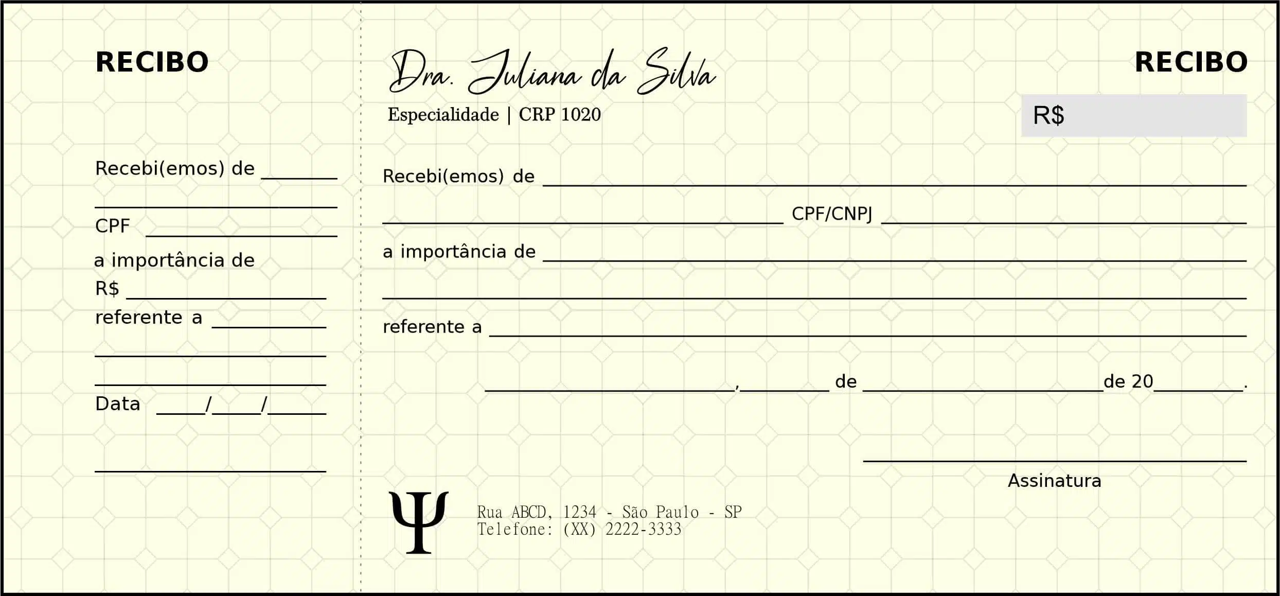 Recibo com Canhoto Psicológico Munique