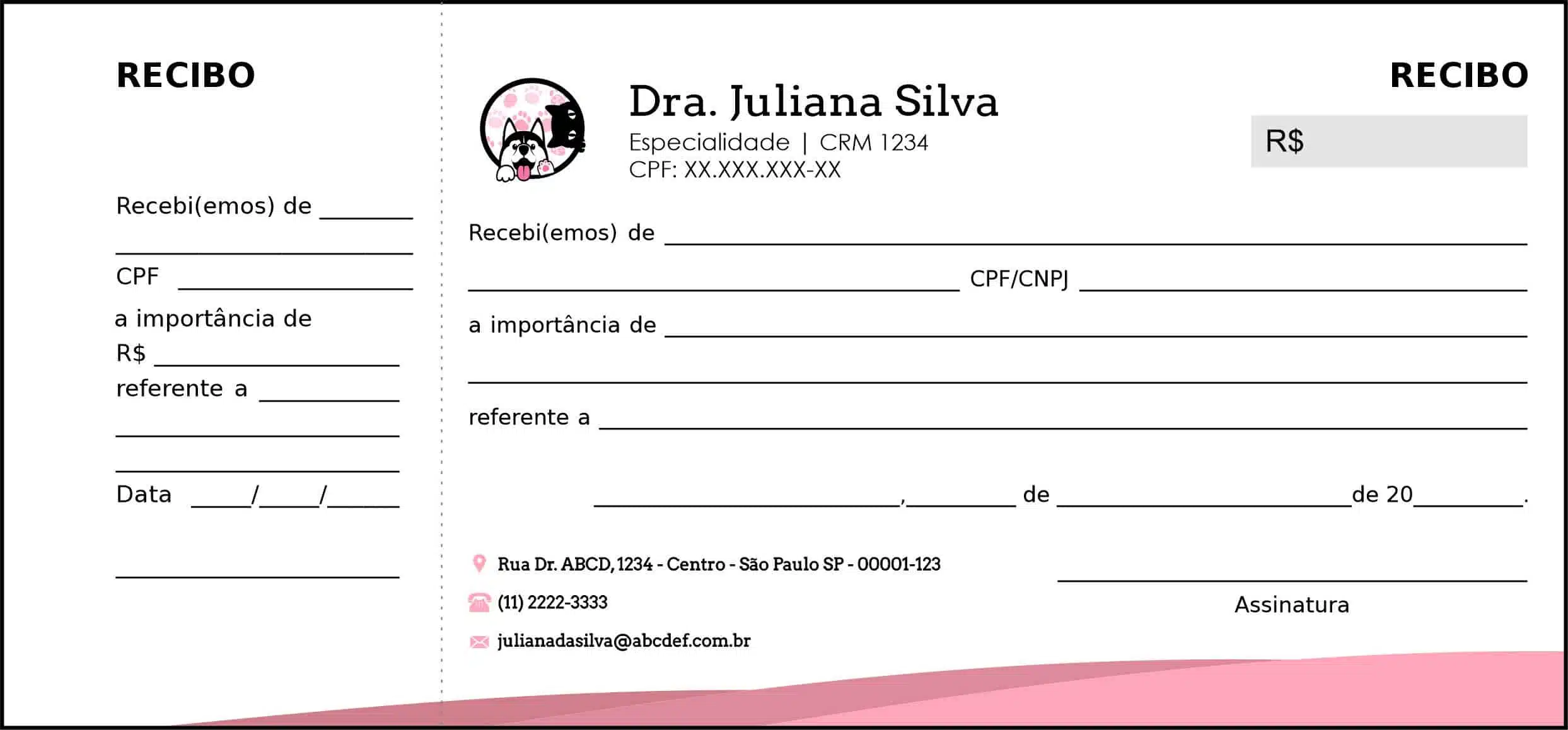 Recibo com Canhoto Veterinário Horn