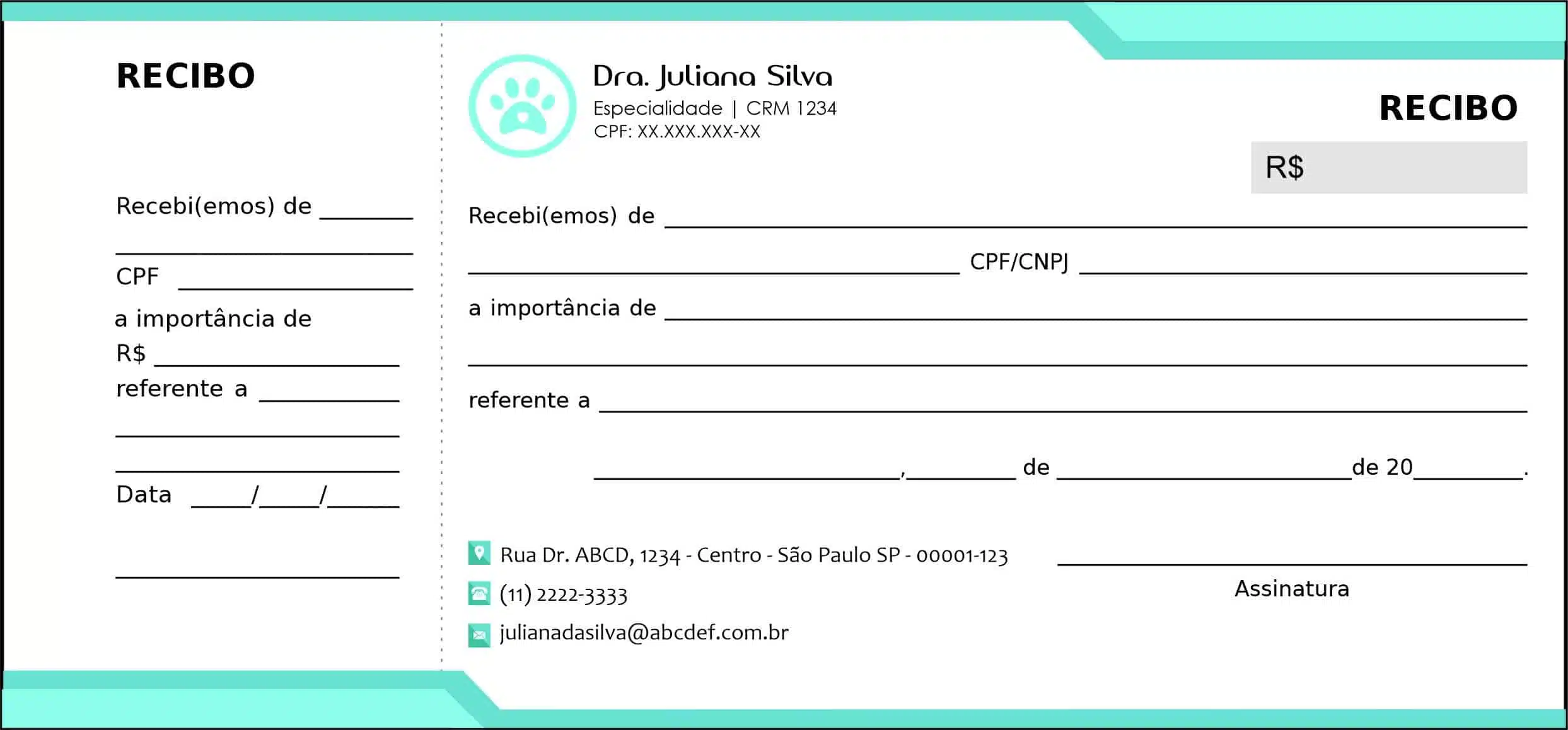 Recibo com Canhoto Veterinário Traun
