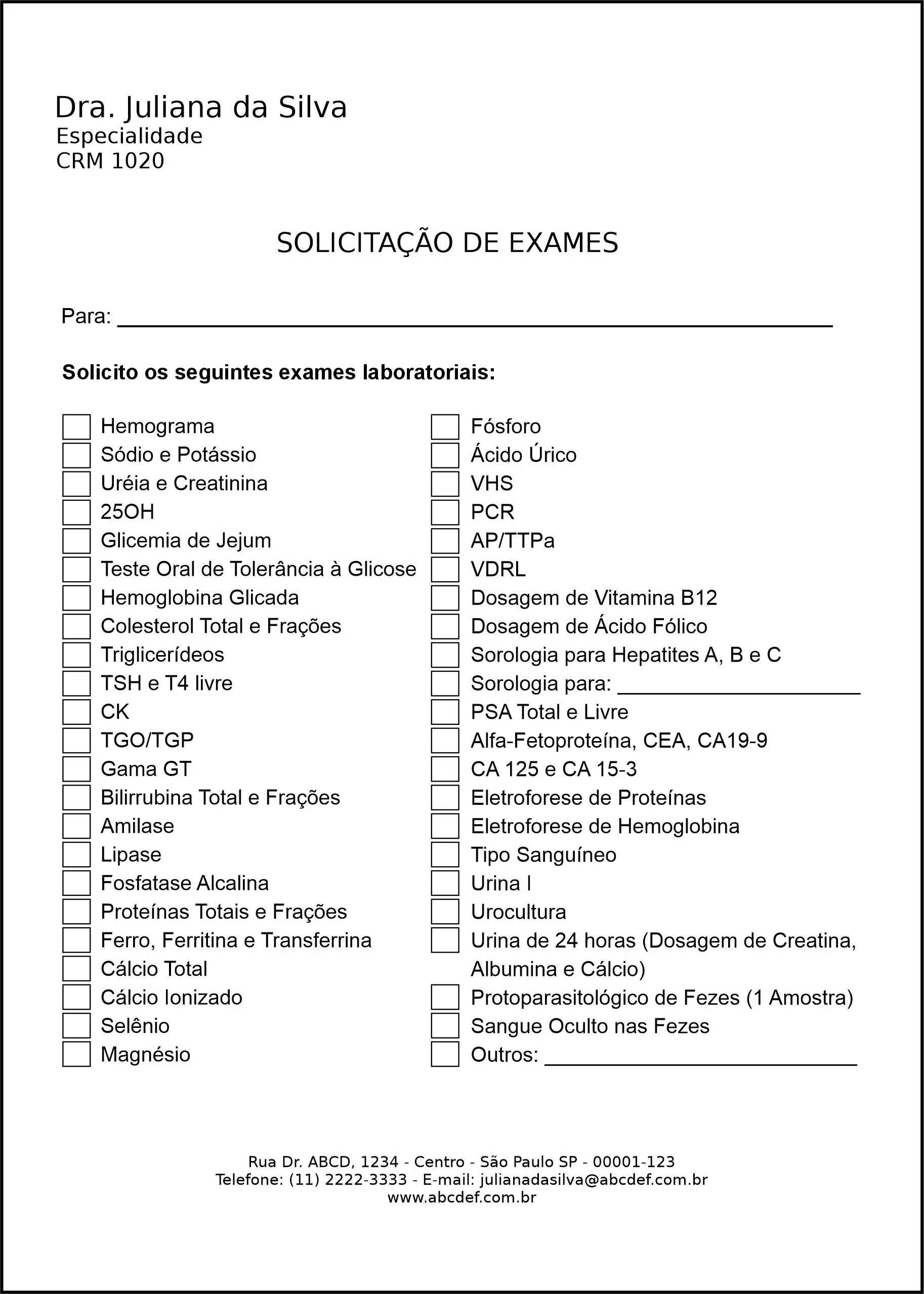 Solicitação de Exames Clínica Geral Minya