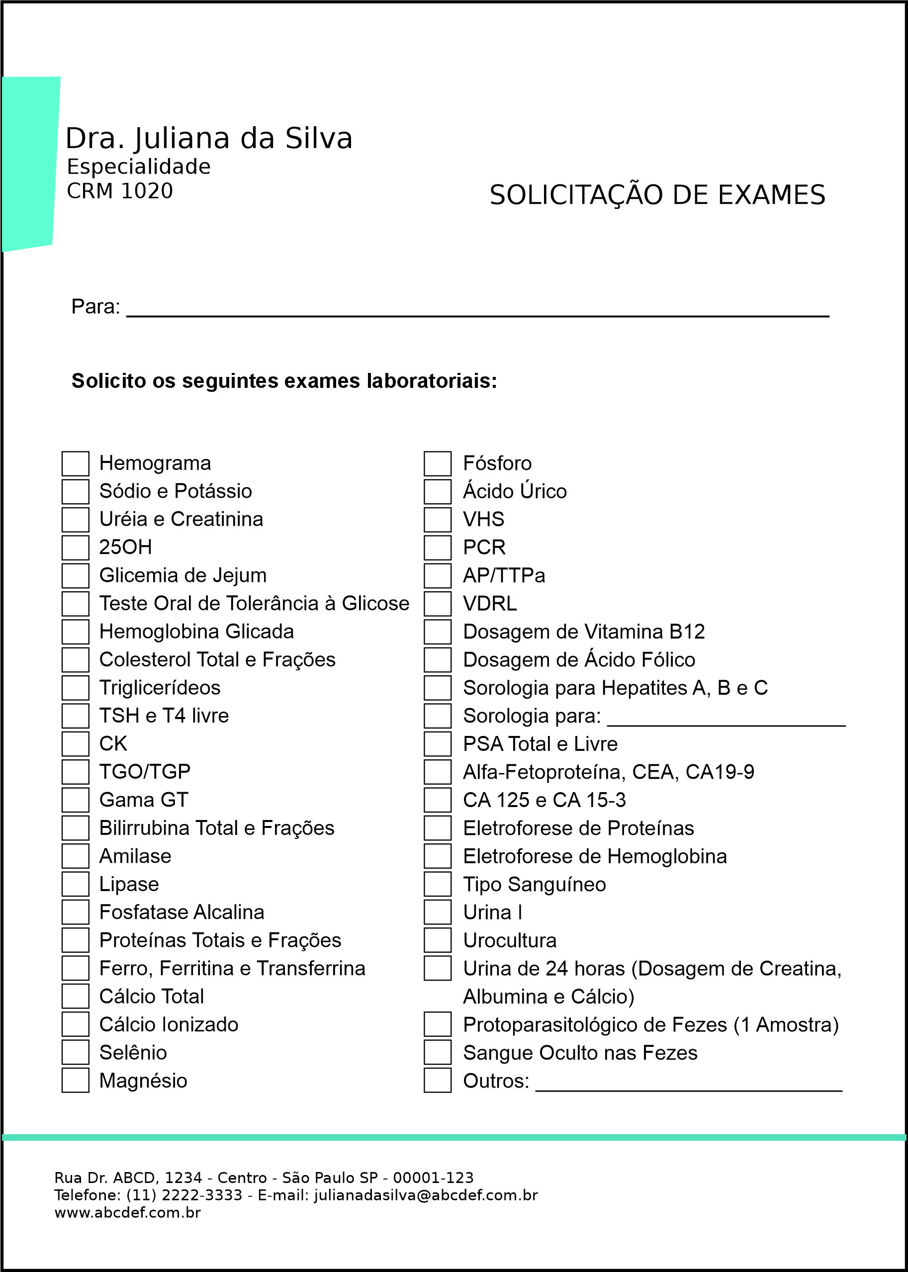 Solicitação de Exames Clínica Geral Esna