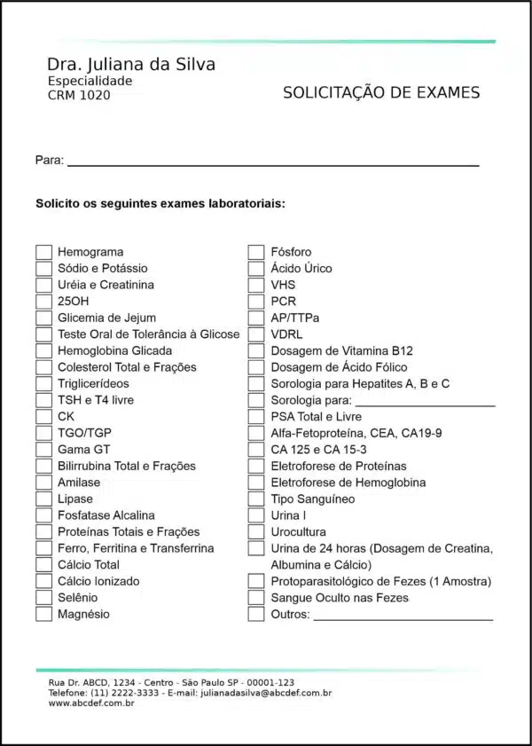 Solicitação de Exames Clínica Geral Sohag Solicitação de Exames Clínica Geral Sohag