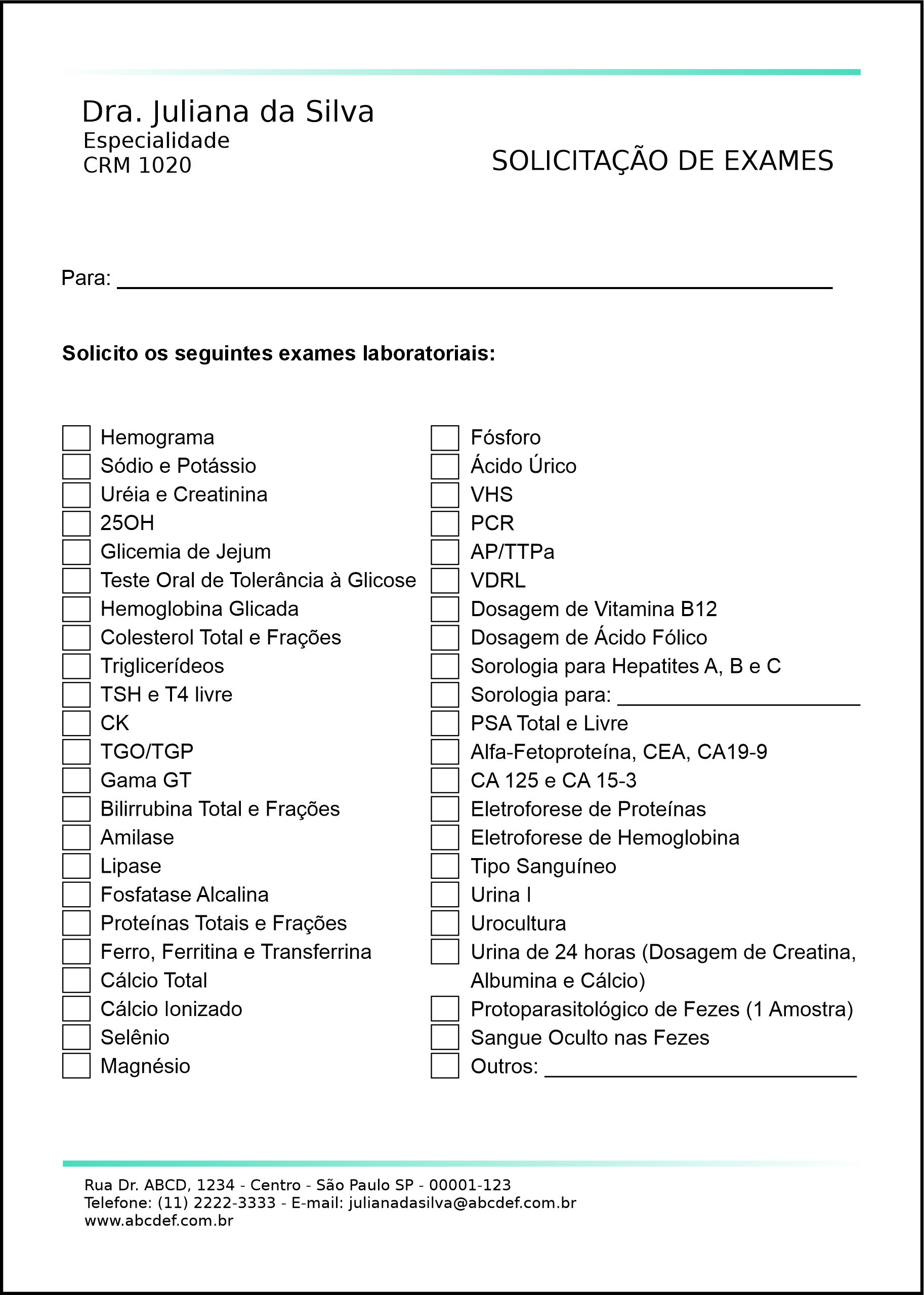 Solicitação de Exames Clínica Geral Sohag