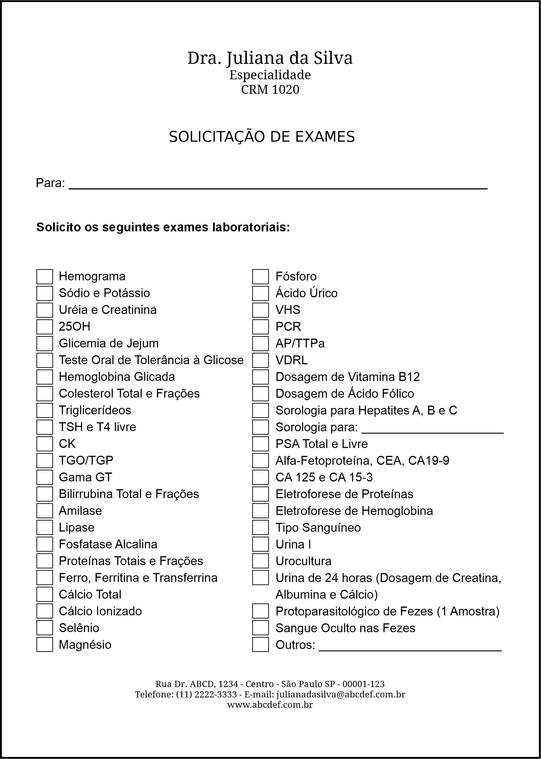 Solicitação de Exames Clínica Geral Qina